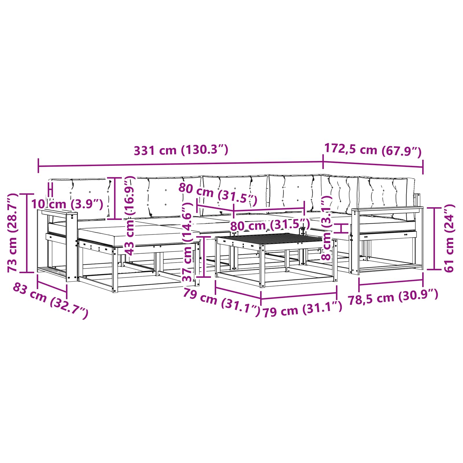 Set vanjskih sofa 7 pcs Bijela i bež