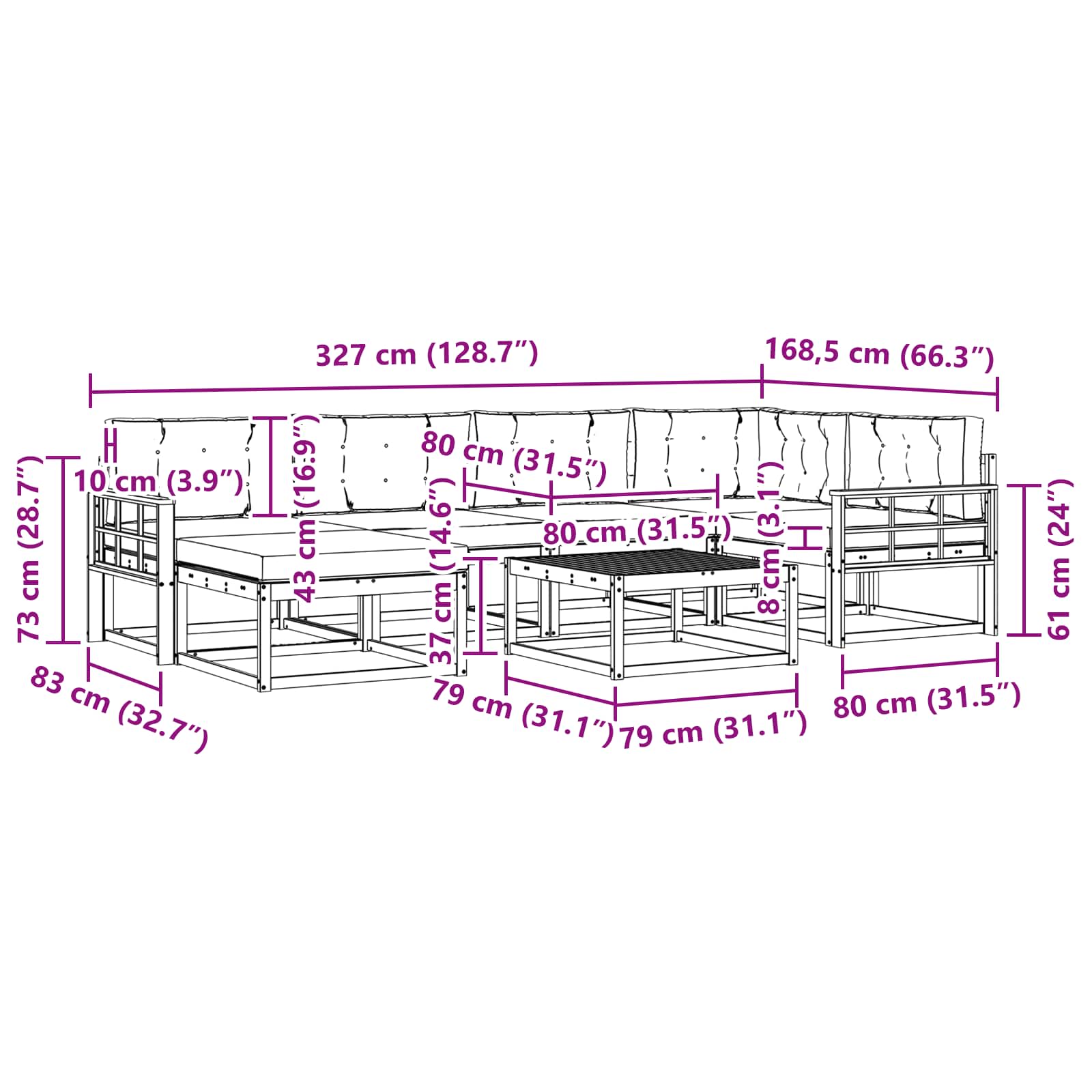 Set vanjskih sofa 7 pcs Bijela i svjetlosiva