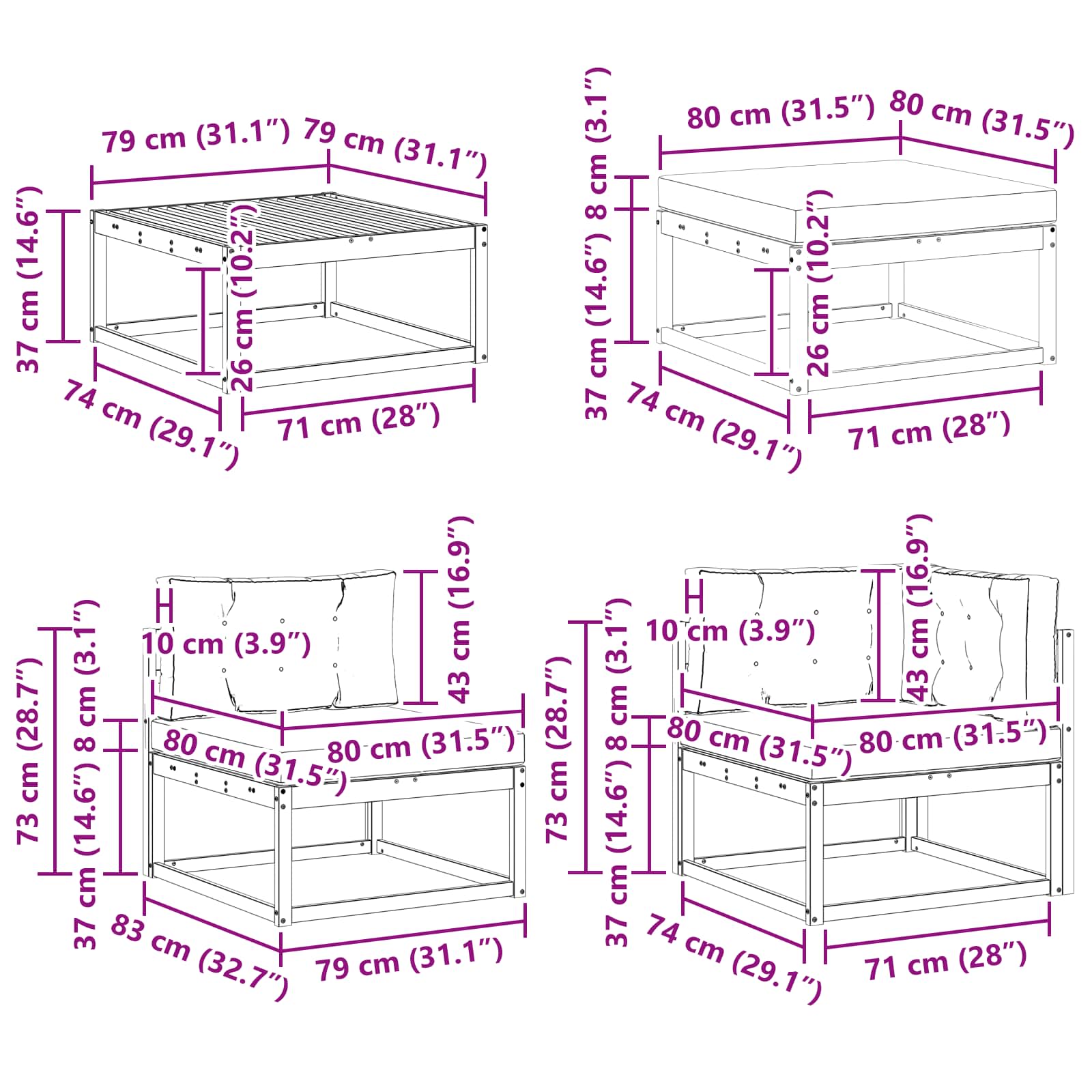 Set vanjskih sofa 7 pcs Bijela i bež