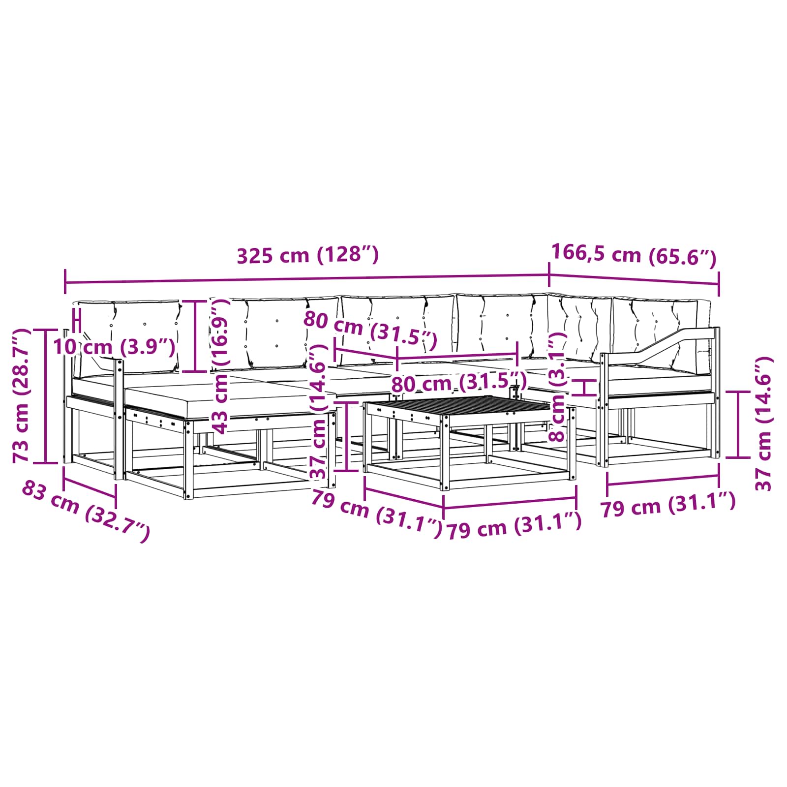 Set vanjskih sofa 7 pcs Bijela i svjetlosiva