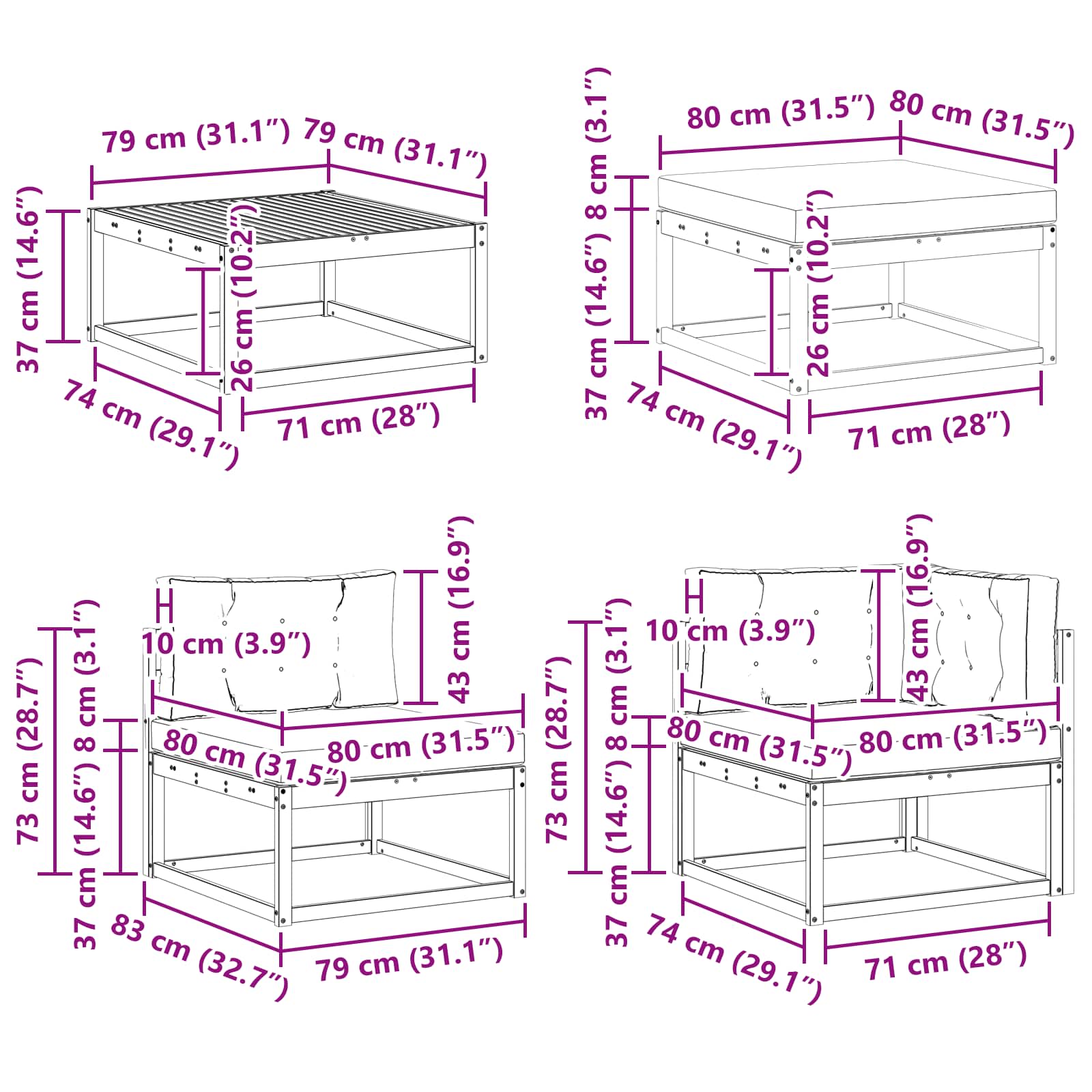 Set vanjskih sofa 7 pcs Bijela i svjetlosiva