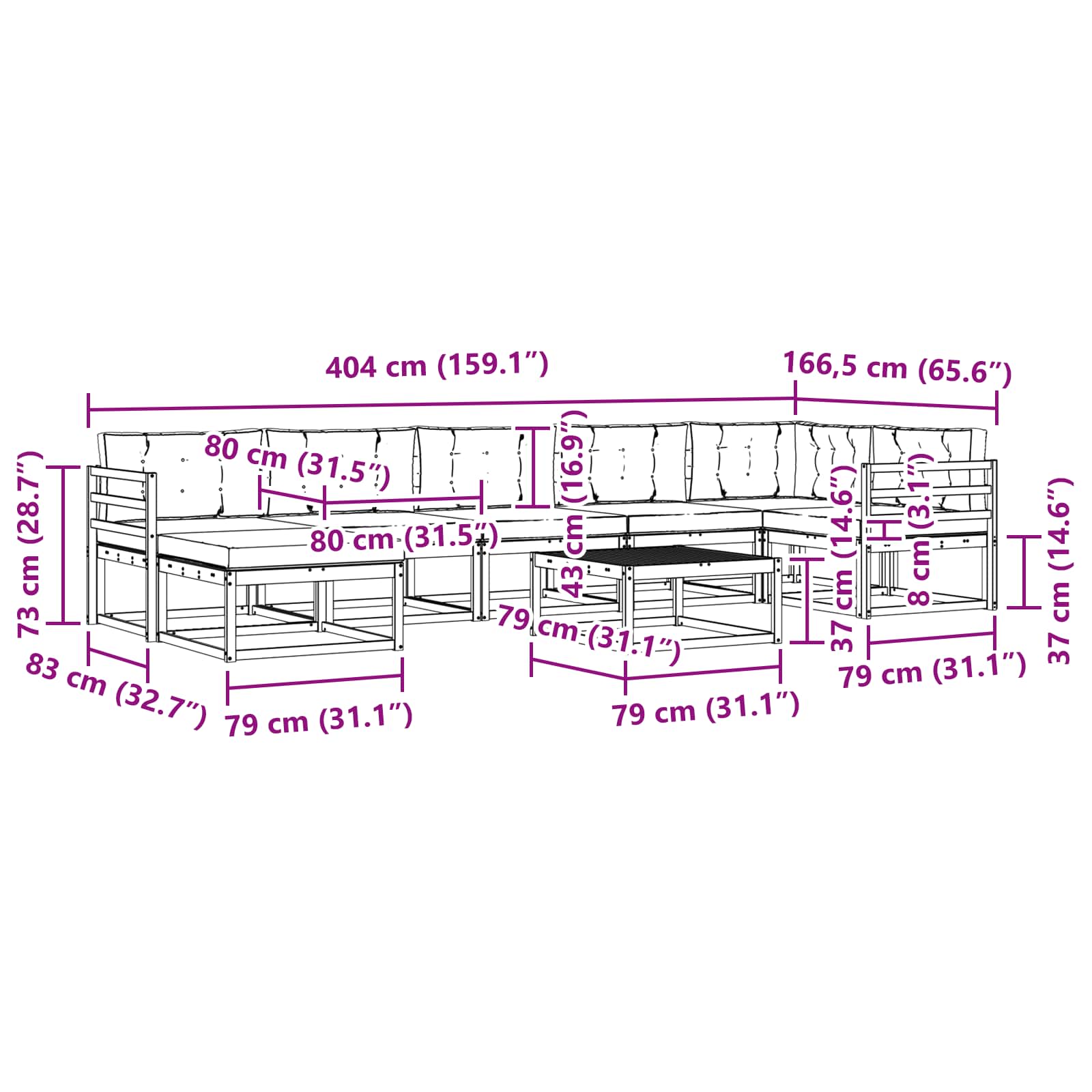 Set vanjskih sofa 8 pcs Bijela i svjetlosiva