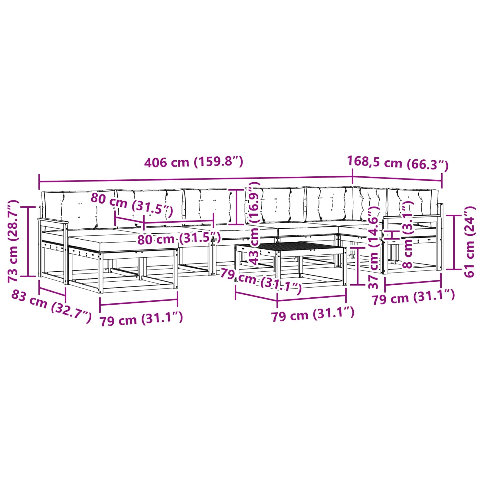 Set vanjskih sofa 8 pcs Bijela i bež