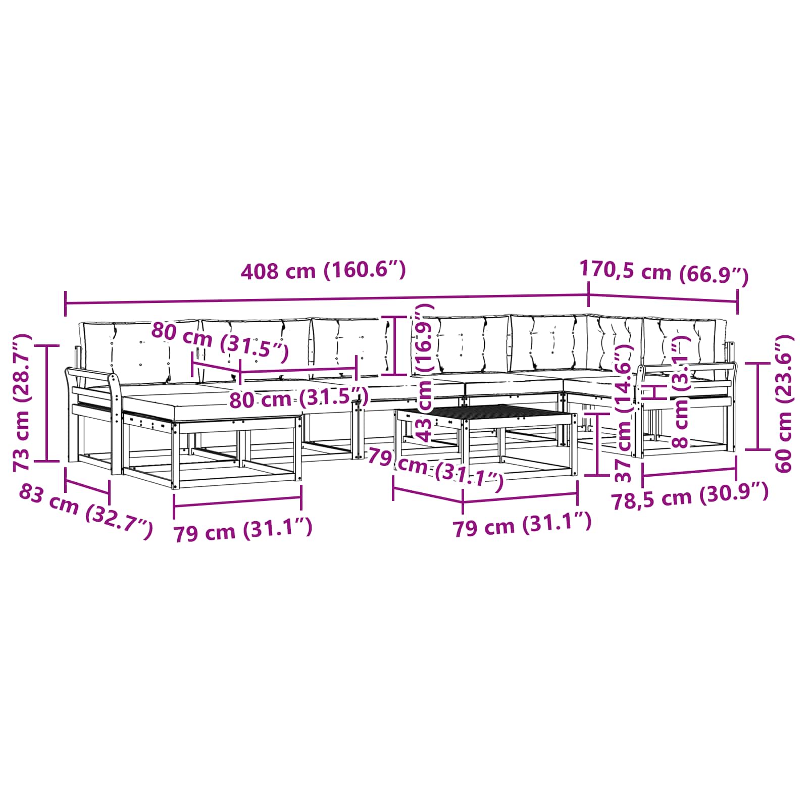 Set vanjskih sofa 8 pcs Bijela i svjetlosiva
