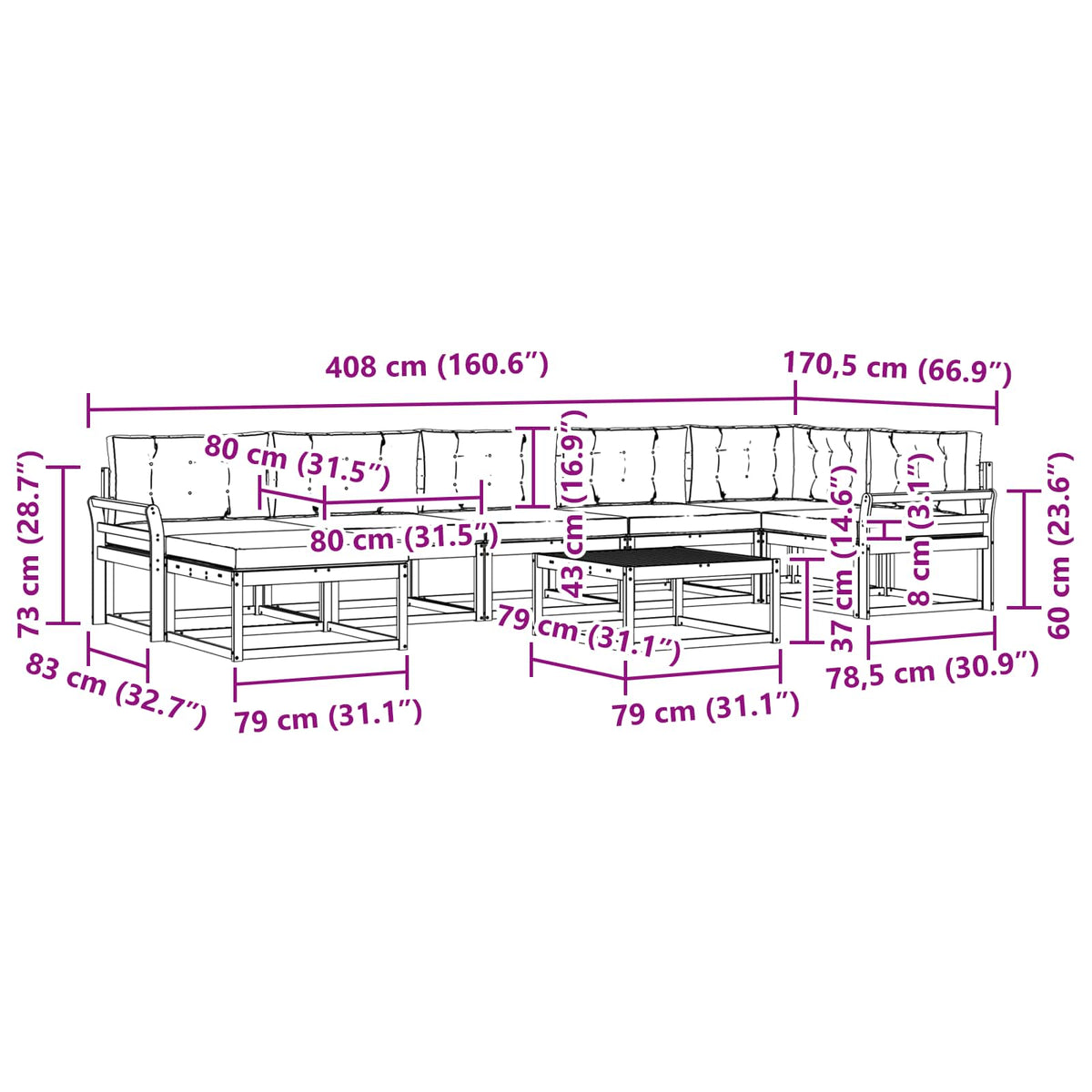 Set vanjskih sofa 8 pcs Bijela i bež