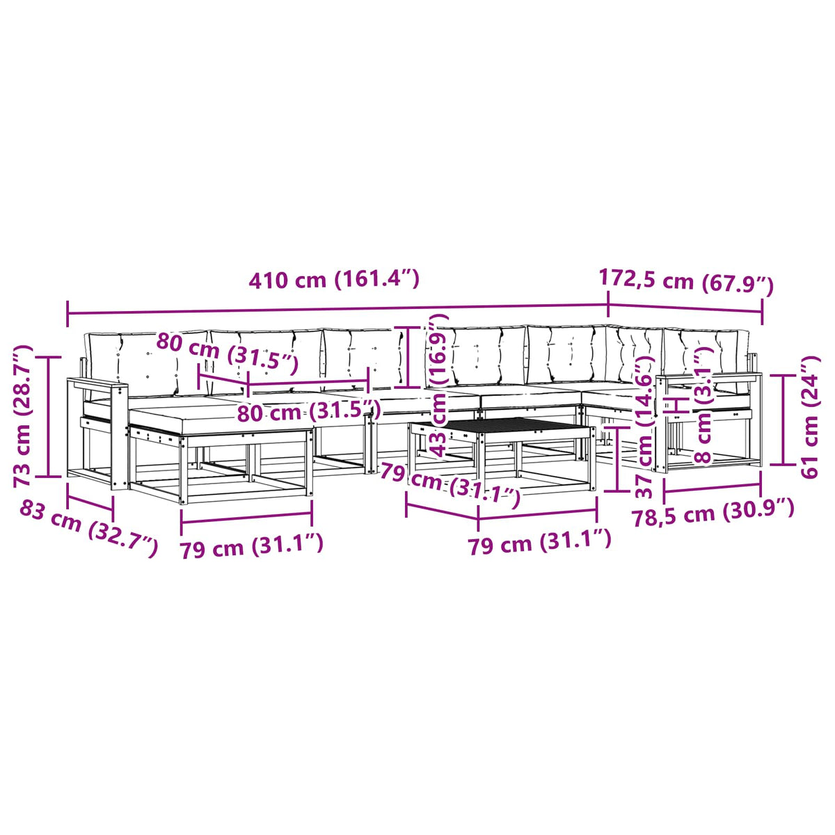 Set vanjskih sofa 8 pcs Bijela i svjetlosiva