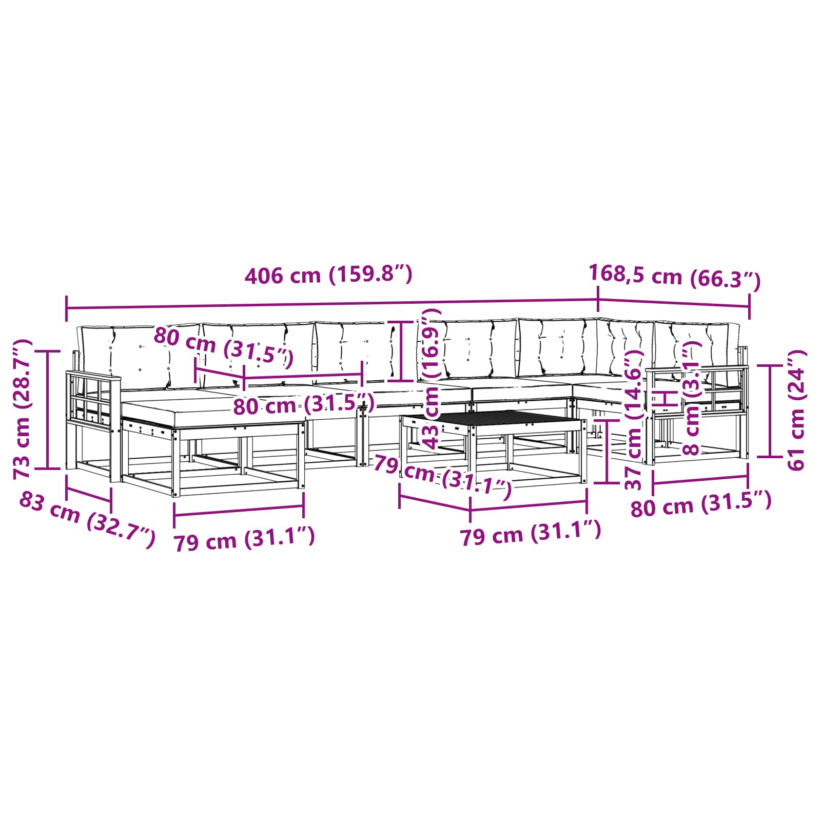 Set vanjskih sofa 8 pcs Bijela i krem