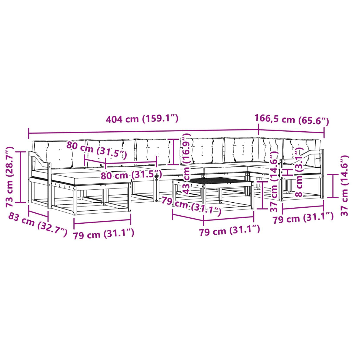 Set vanjskih sofa 8 pcs Bijela i svjetlosiva