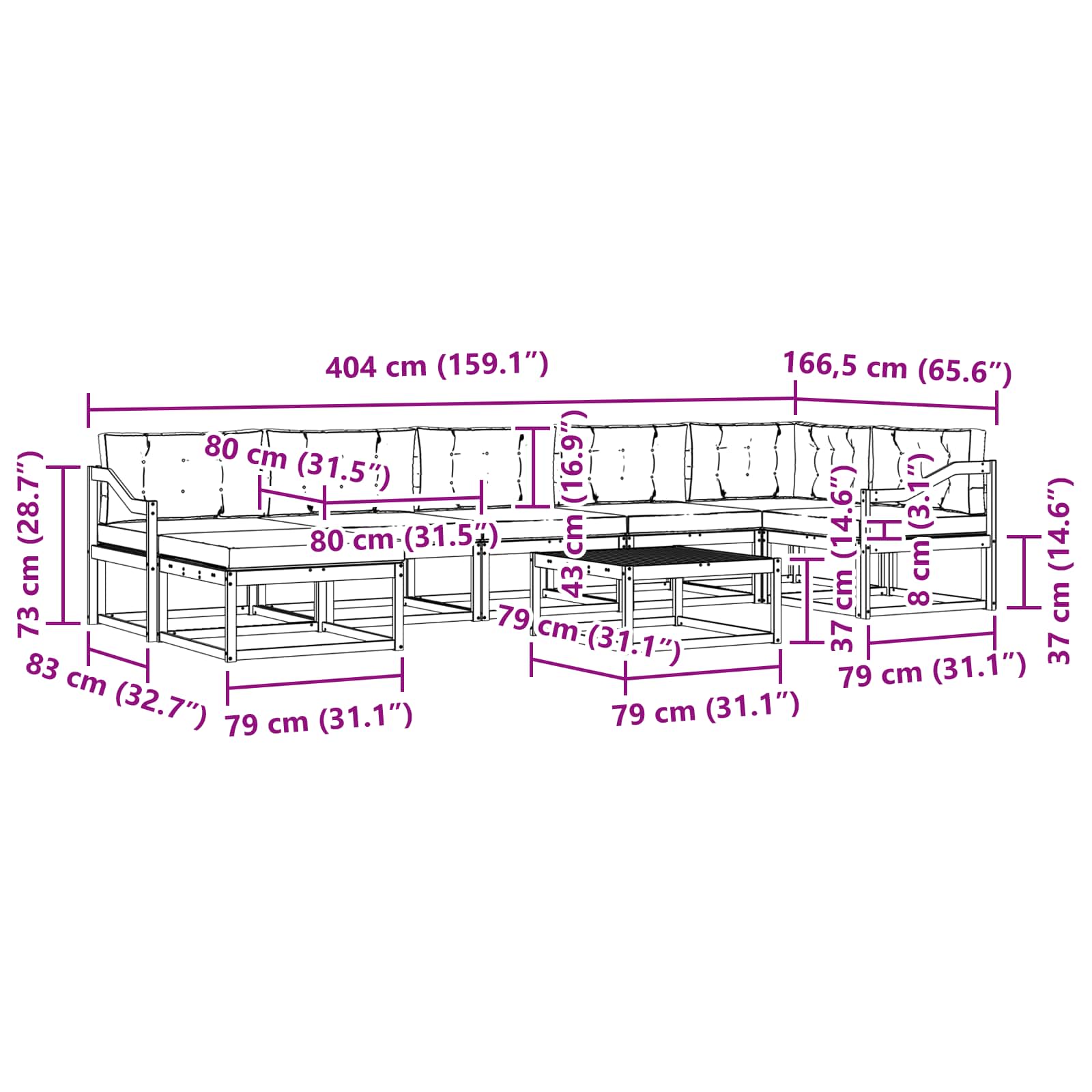 Set vanjskih sofa 8 pcs Bijela i bež