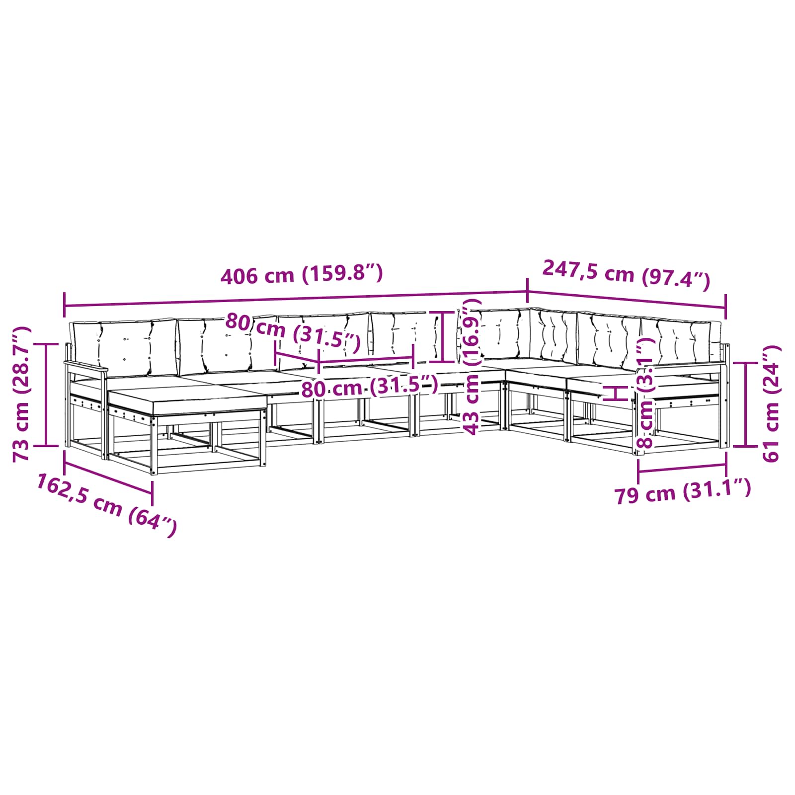 Set vanjskih sofa 8 pcs Bijela i krem