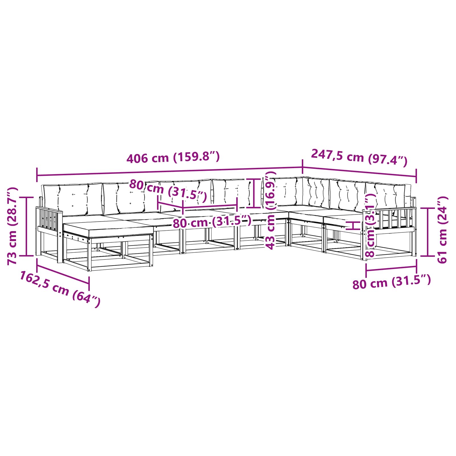 Set vanjskih sofa 8 pcs Bijela i krem