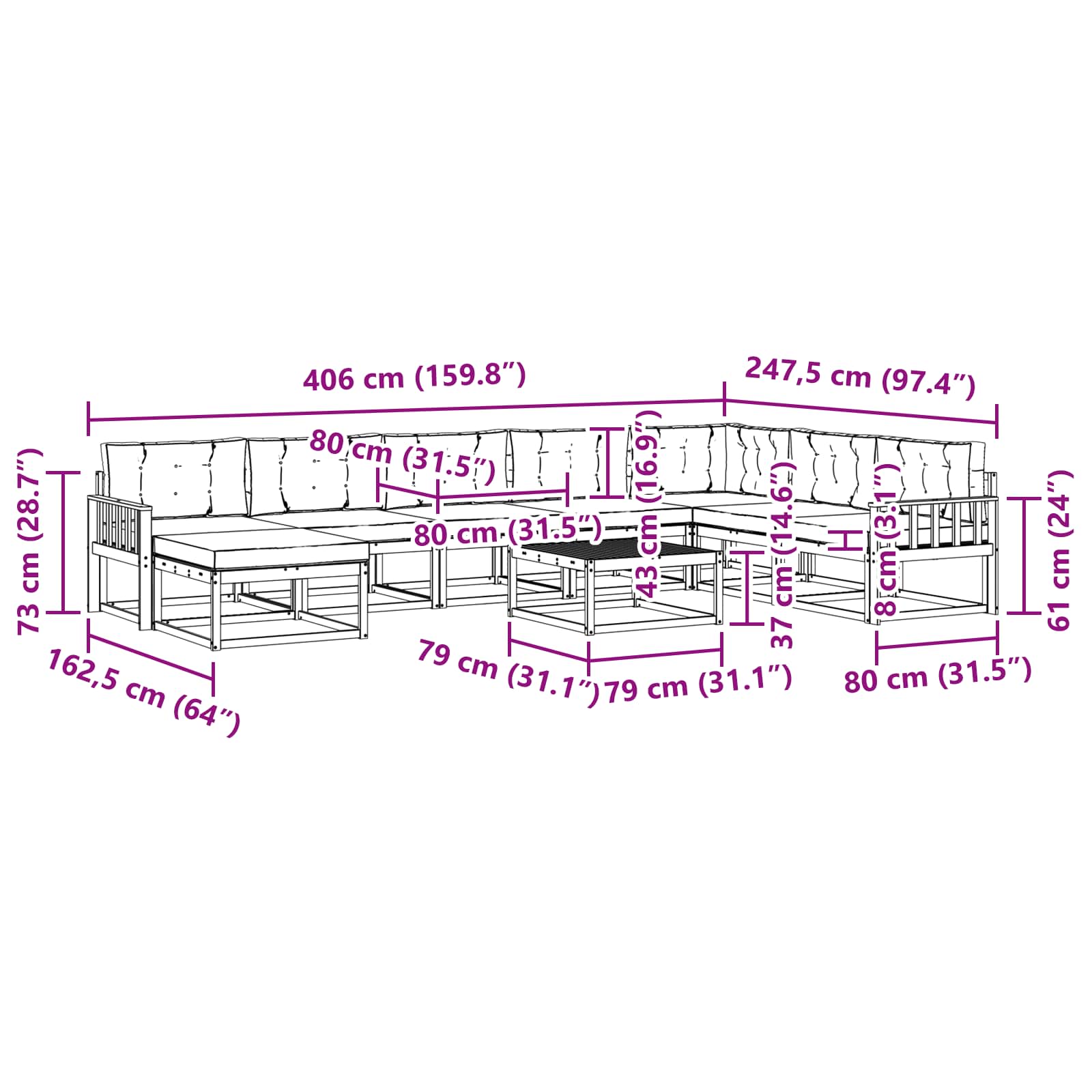 Set vanjskih sofa 9 pcs Bijela i svjetlosiva