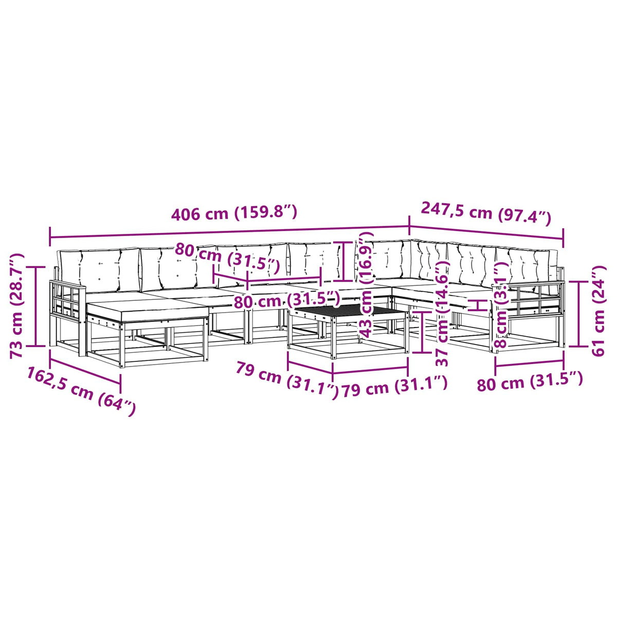 Set vanjskih sofa 9 kom. Bijela i bež