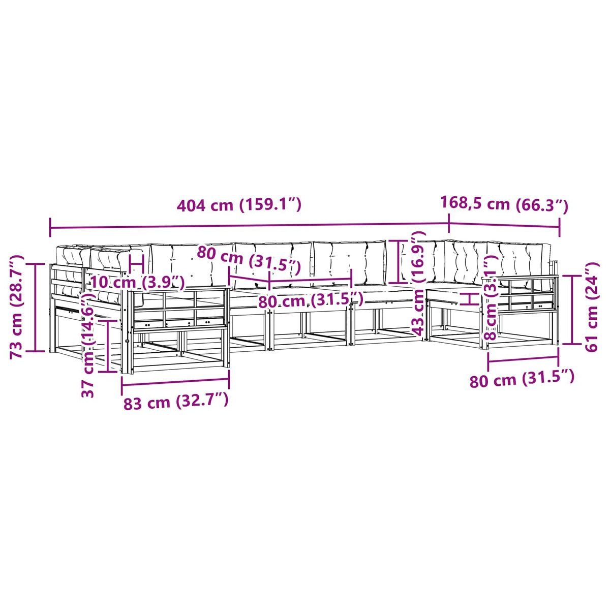 Set vanjskih sofa 7 kom. Bijela i antracit Smeđa 404 x 168,5 x 73 cm