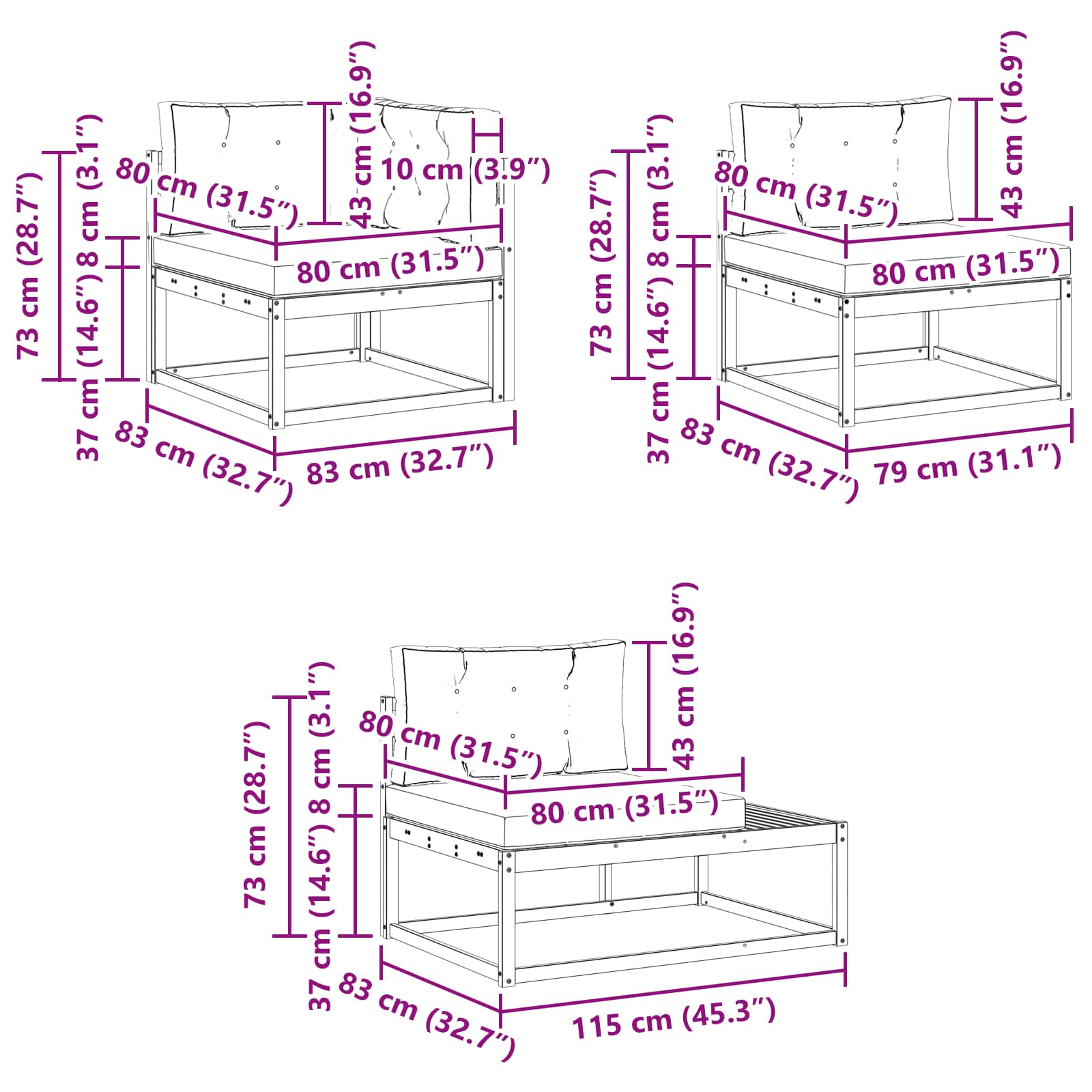 Set vanjskih sofa Bijela 277,5 x 198,5 x 73 cm Poliester