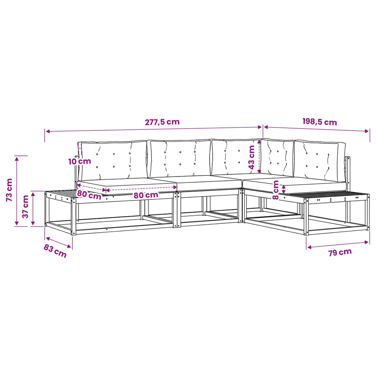 Set vanjskih sofa Bijela 277,5 x 198,5 x 73 cm Poliester