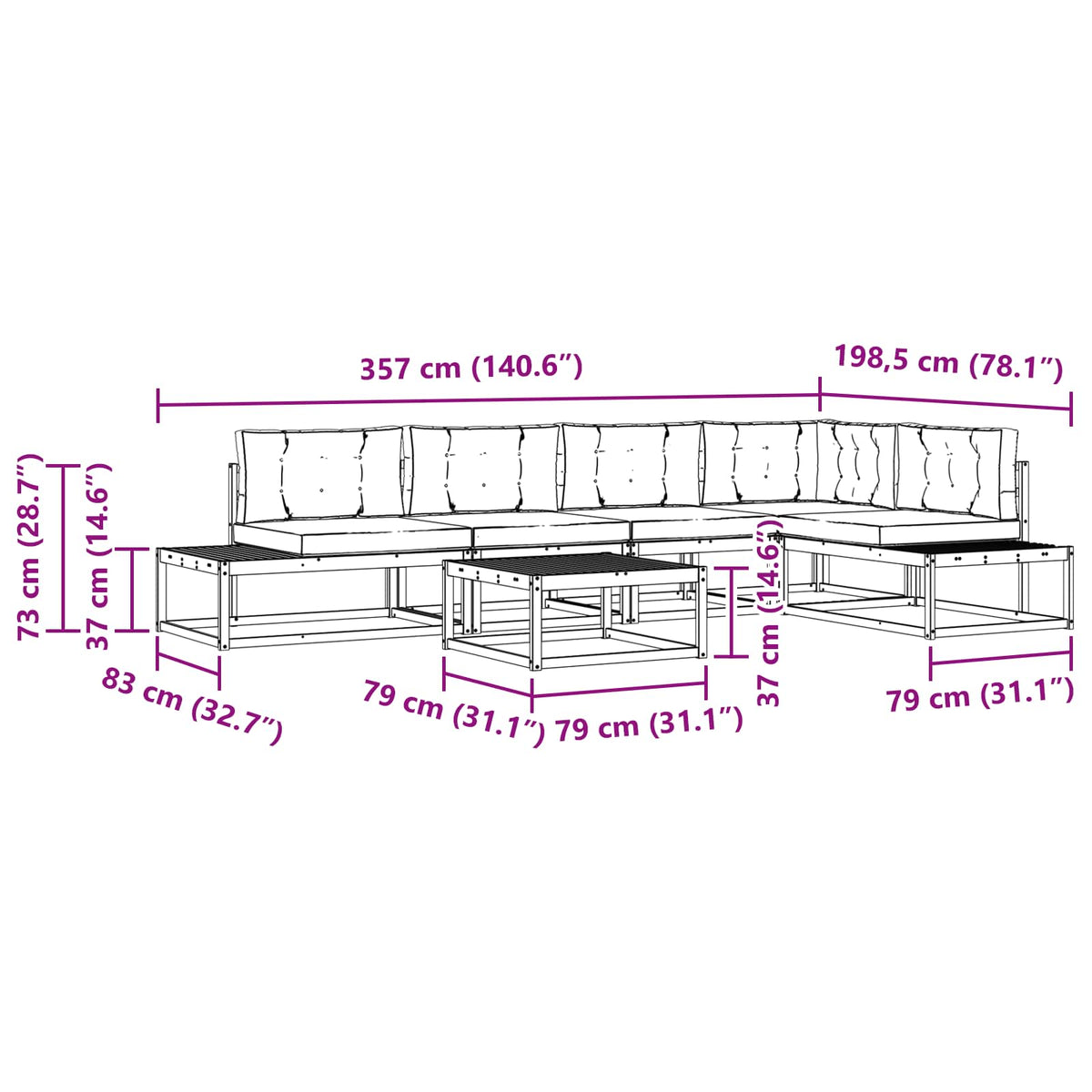 7 kom. Set vanjskih sofa Poliester Bijela