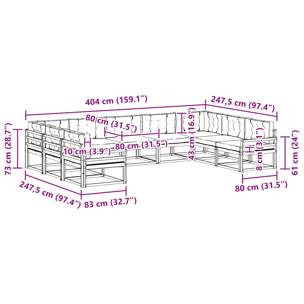 Set vanjskih sofa s jastukom 9 pcs Bijela i krem