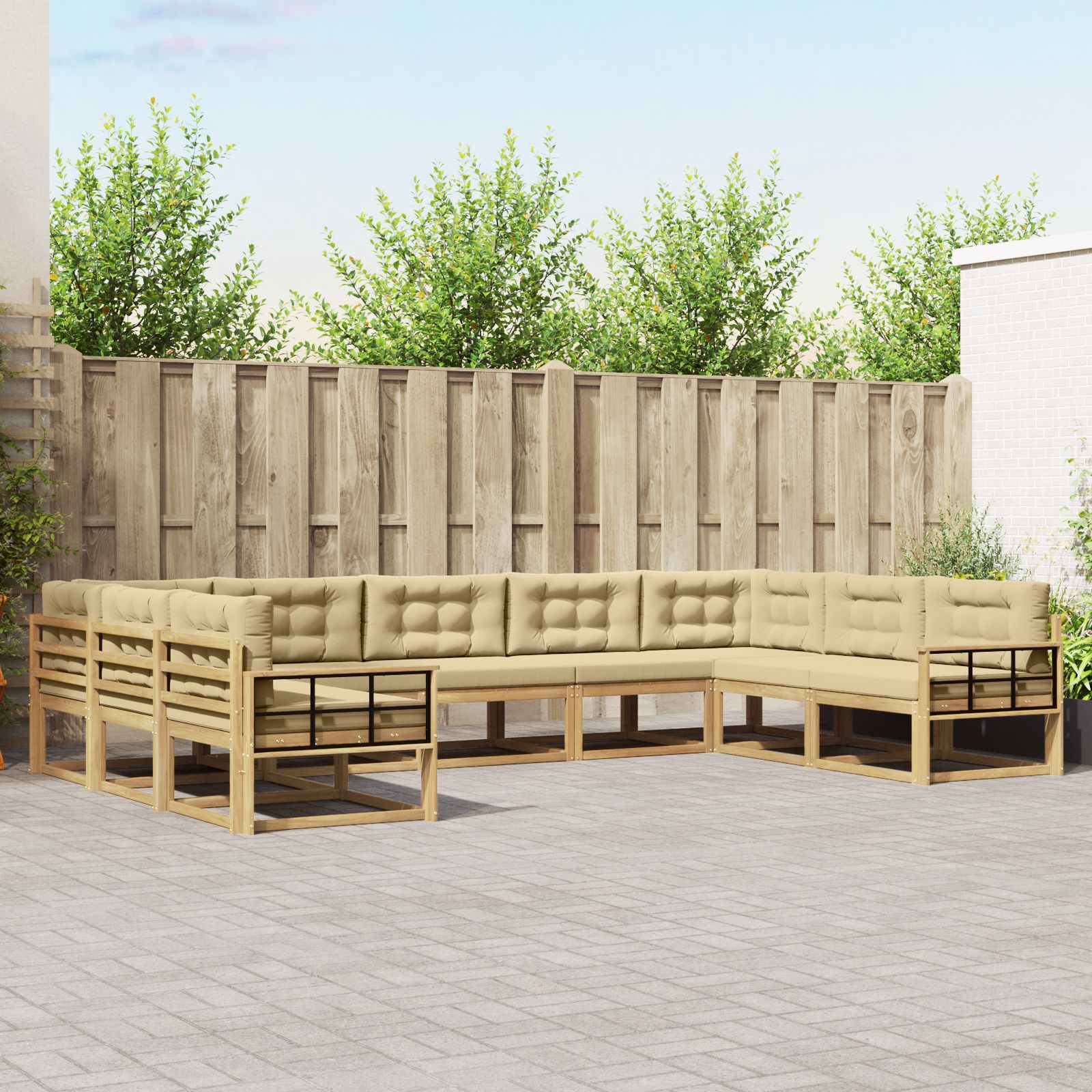Set vanjskih sofa s jastukom 9 pcs Bijela i bež