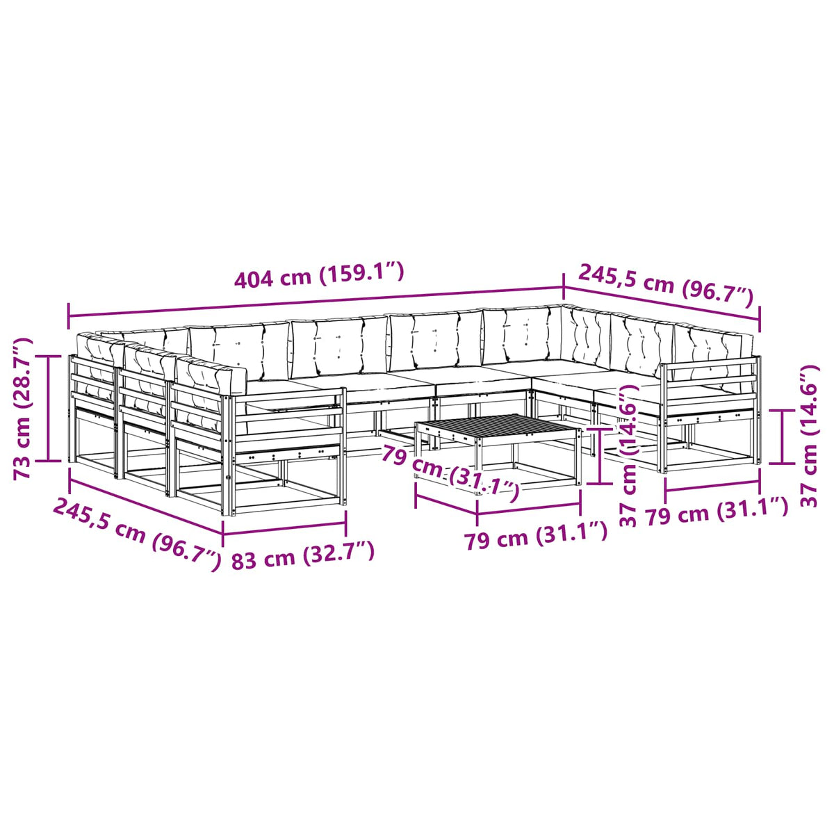 Set vanjskih sofa s jastukom 10 pcs Bijela i krem