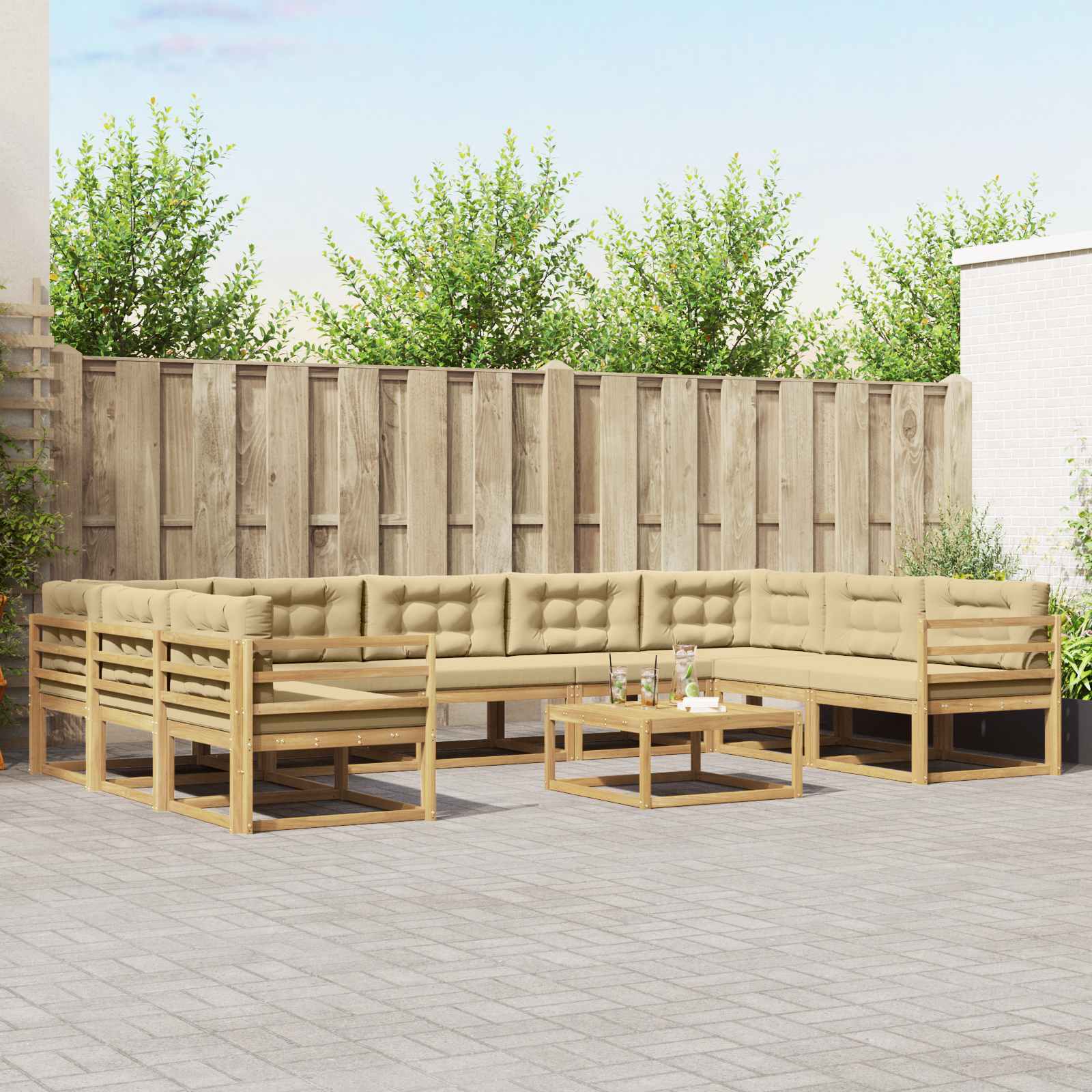 Set vanjskih sofa s jastukom 10 pcs Bijela i bež