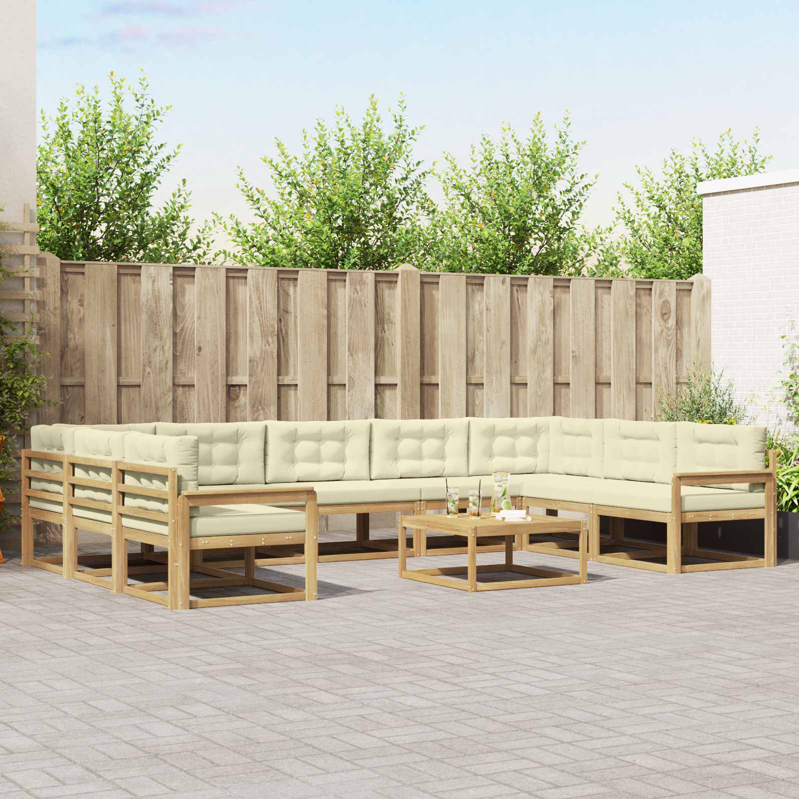 Set vanjskih sofa s jastukom 10 pcs Bijela i krem