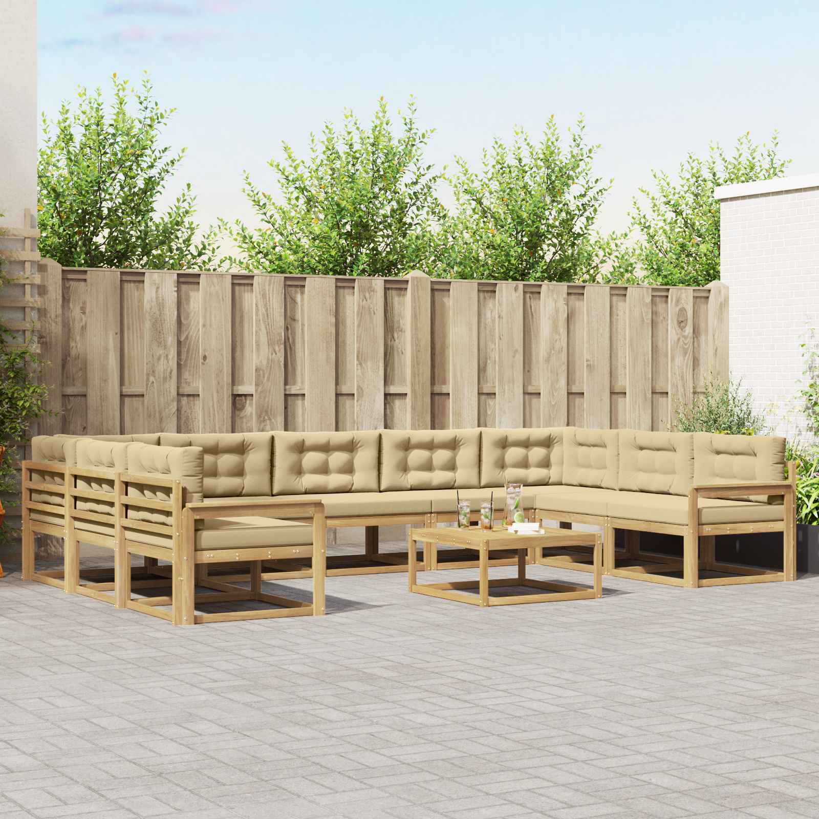 Set vanjskih sofa s jastukom 10 pcs Bijela i bež