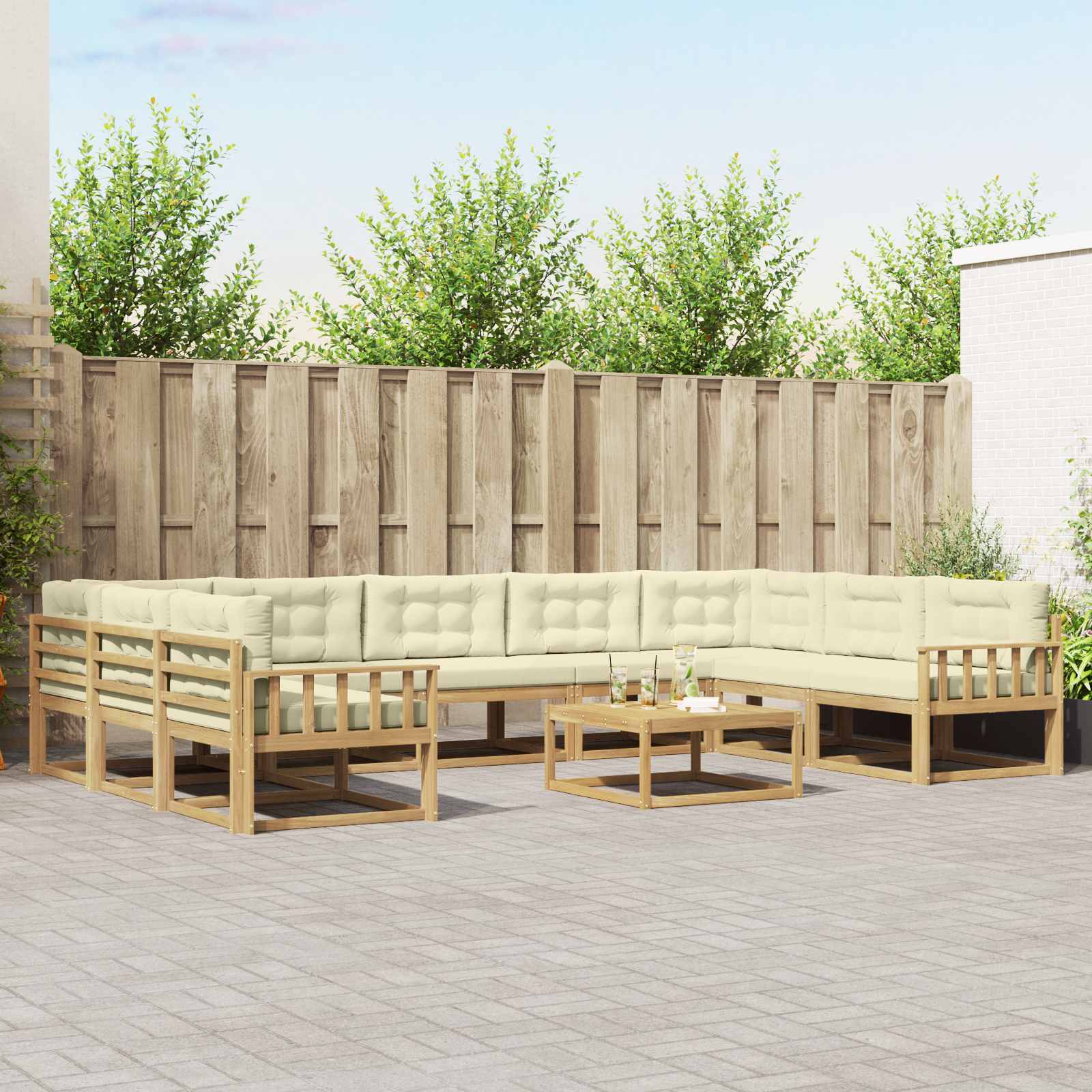 Set vanjskih sofa s jastukom 10 pcs Bijela i krem