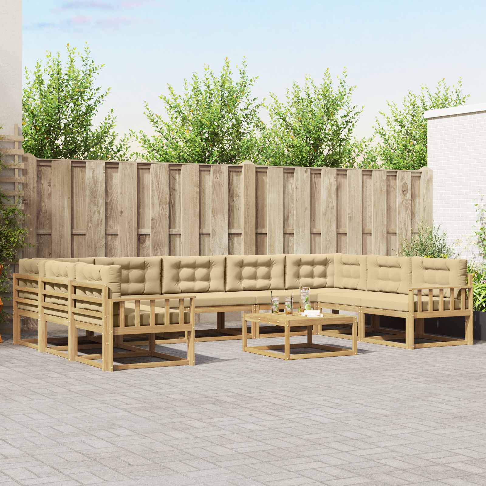 Set vanjskih sofa s jastukom 10 pcs Bijela i bež
