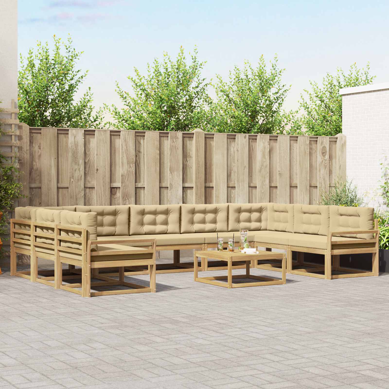 Set vanjskih sofa s jastukom 10 pcs Bijela i bež