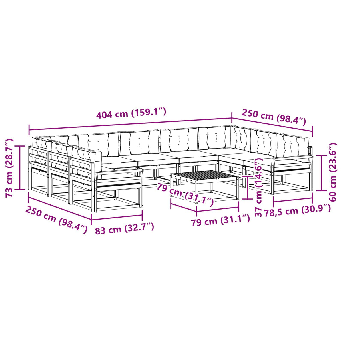 Set vanjskih sofa s jastukom 10 pcs Bijela i bež