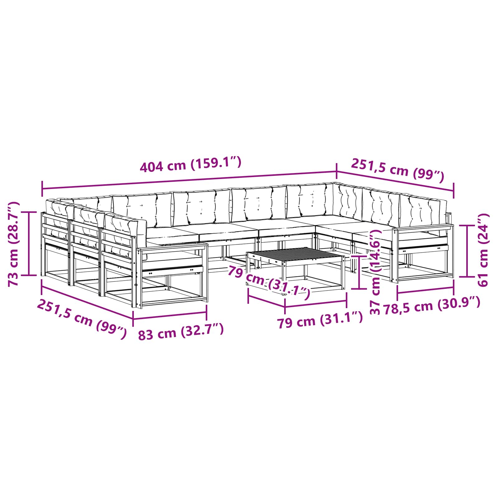 Set vanjskih sofa s jastukom 10 pcs Bijela i bež