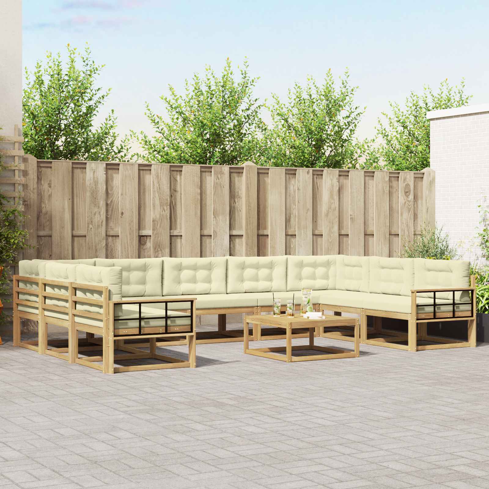 Set vanjskih sofa s jastukom 10 pcs Bijela i krem