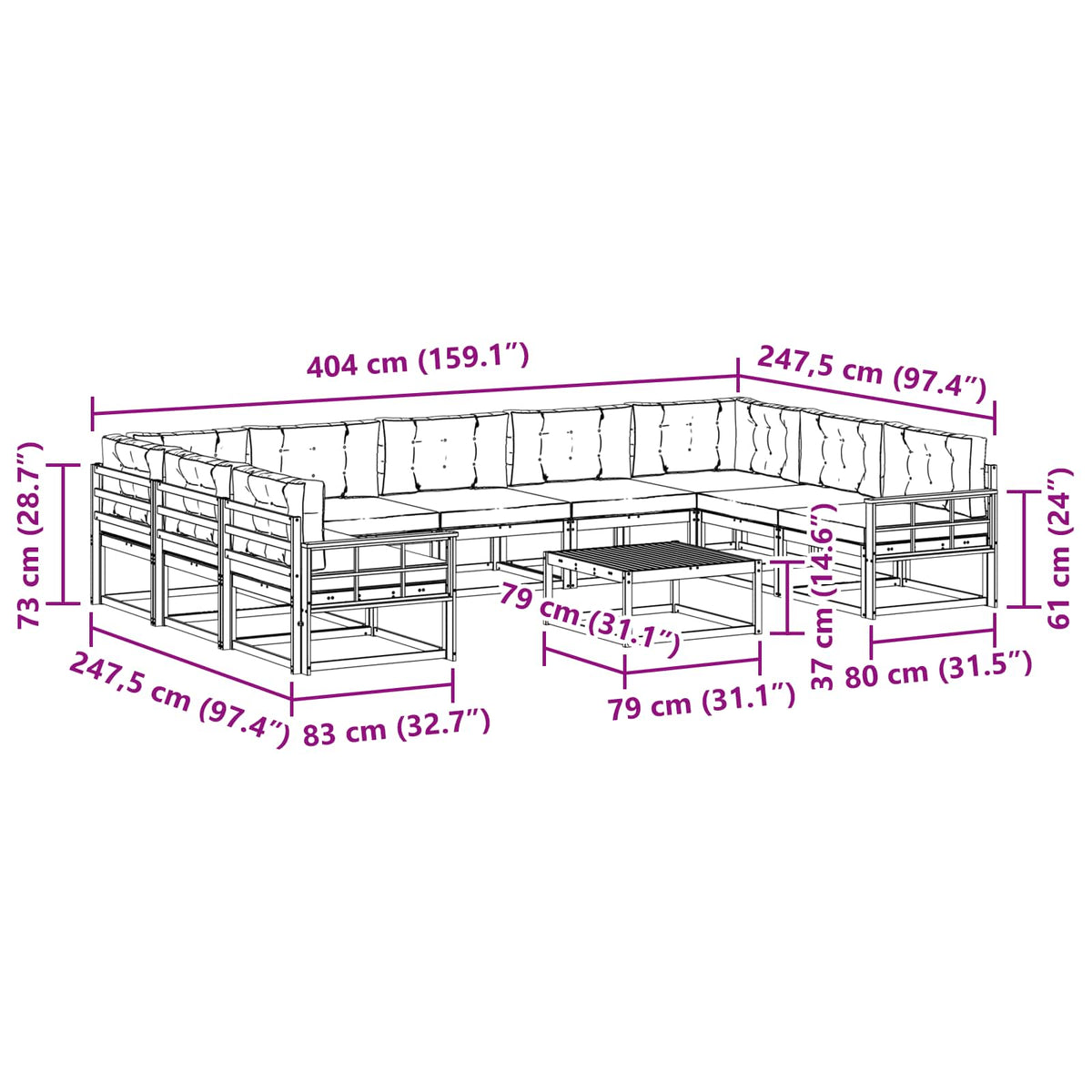 Set vanjskih sofa s jastukom 10 pcs Bijela i krem