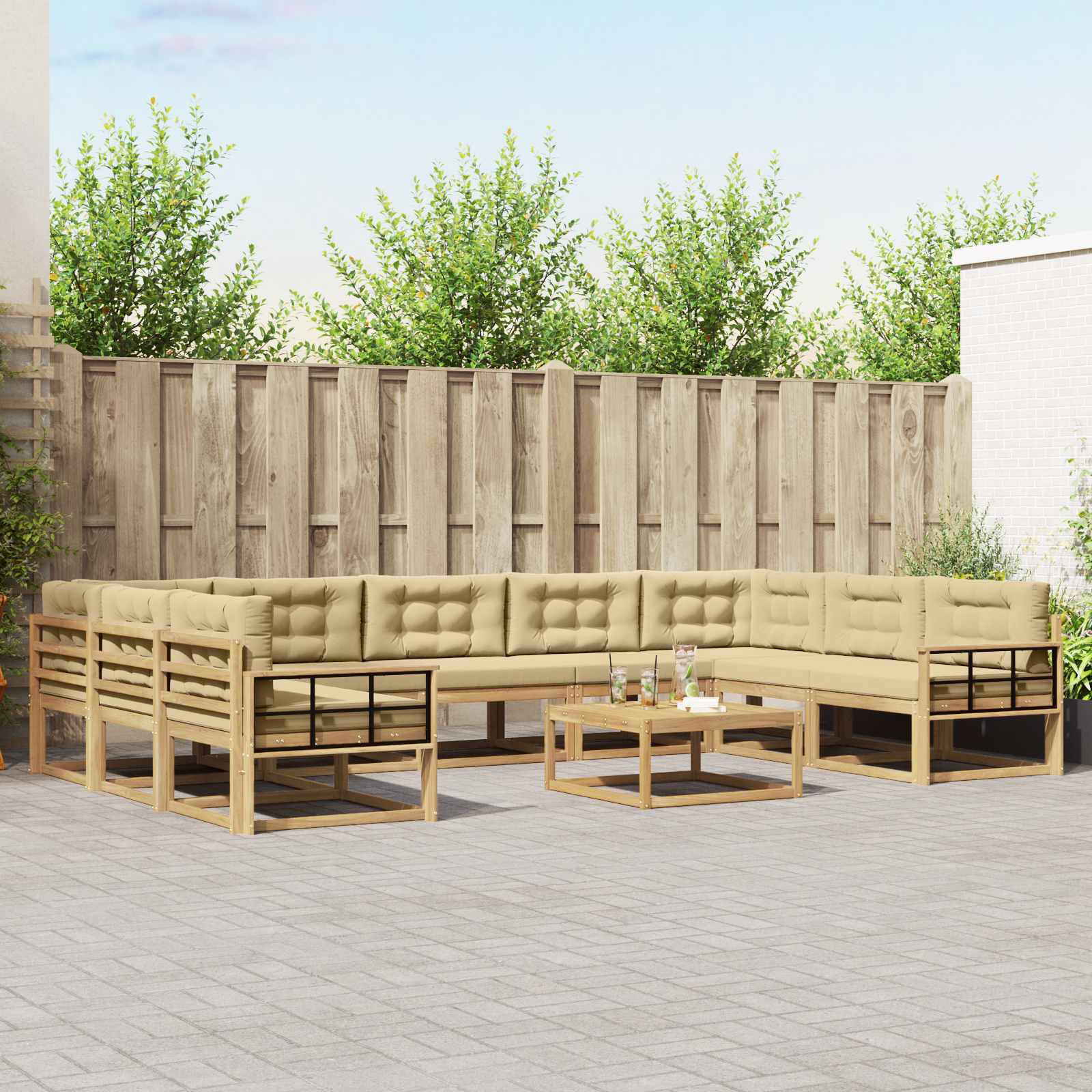 Set vanjskih sofa s jastukom 10 pcs Bijela i bež