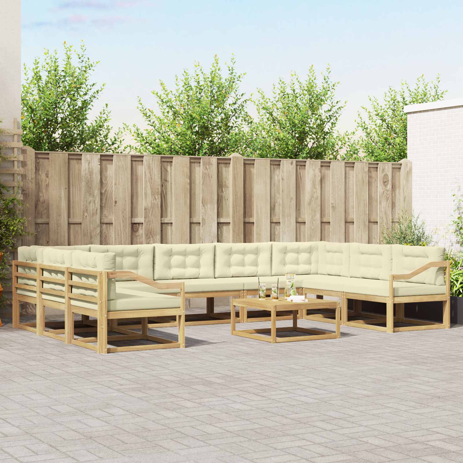 Set vanjskih sofa s jastukom 10 pcs Bijela i krem
