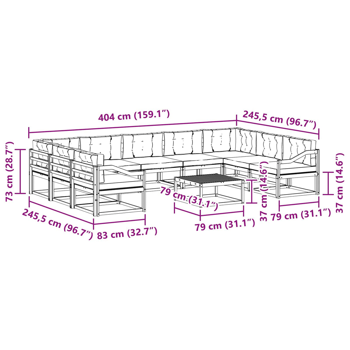 Set vanjskih sofa s jastukom 10 pcs Bijela i svjetlosiva