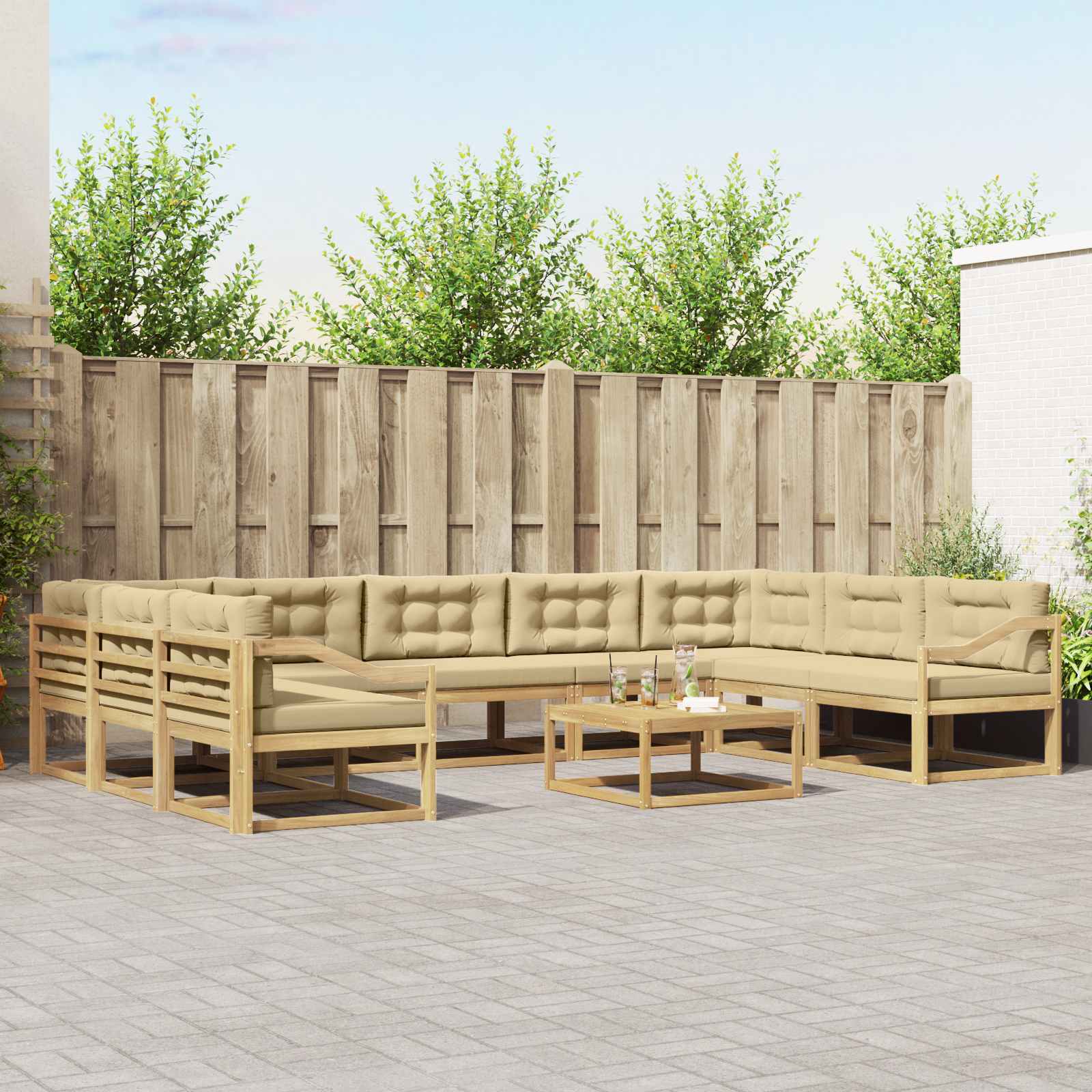 Set vanjskih sofa s jastukom 10 pcs Bijela i bež