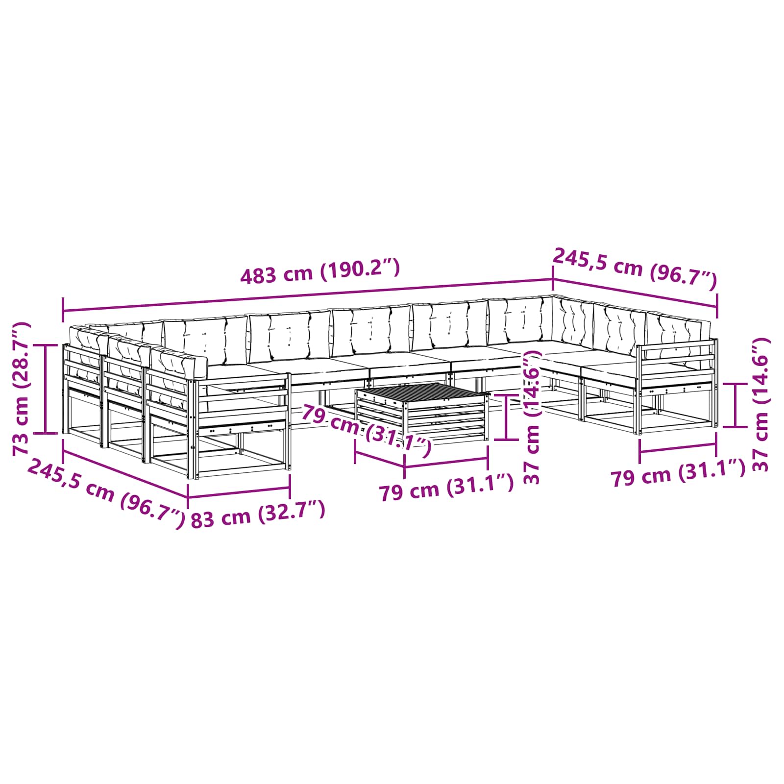 Set vanjskih sofa s jastukom 11 pcs Bijela i svjetlosiva