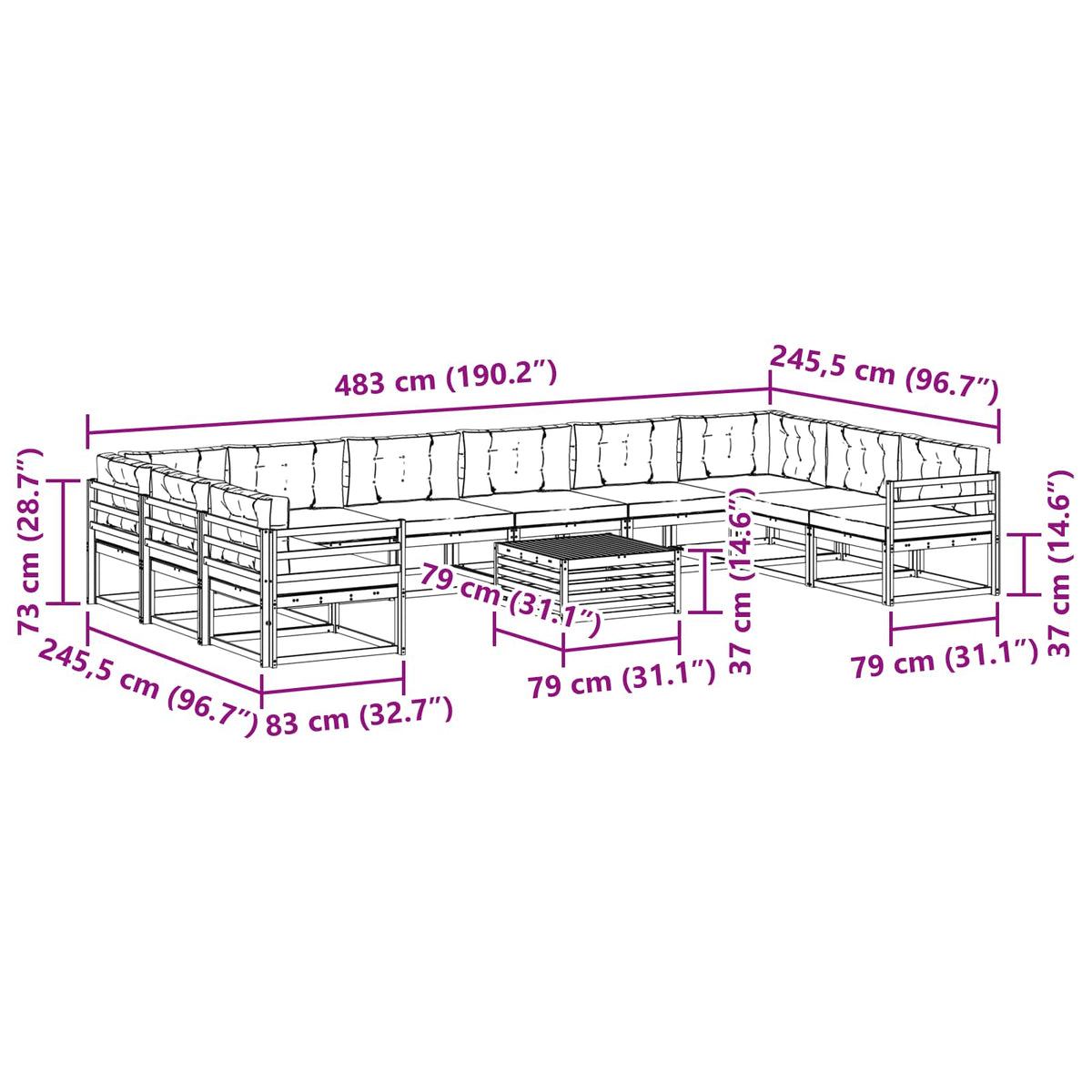 Set vanjskih sofa s jastukom 11 pcs Bijela i antracit