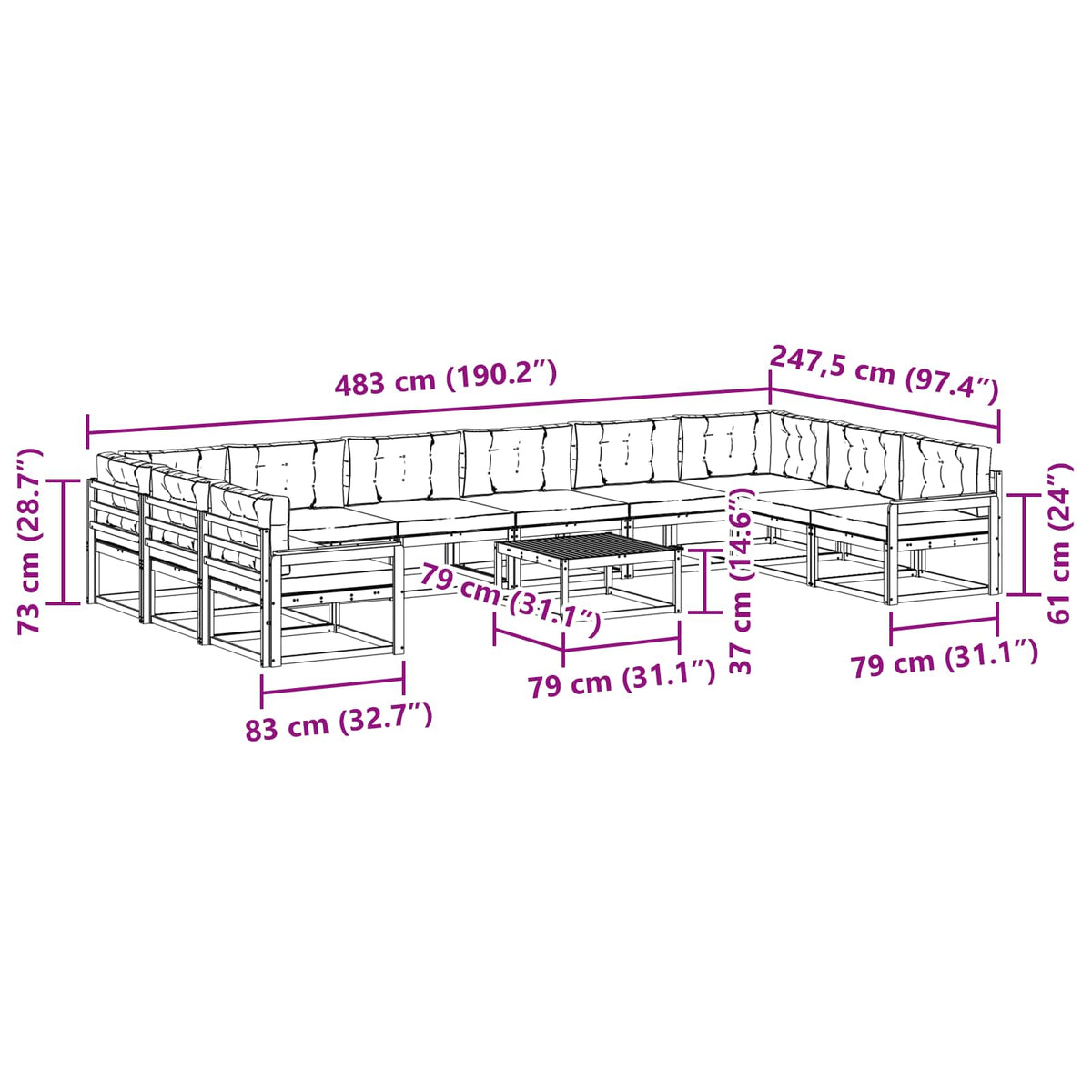 Set vanjskih sofa s jastukom 11 pcs Bijela i krem