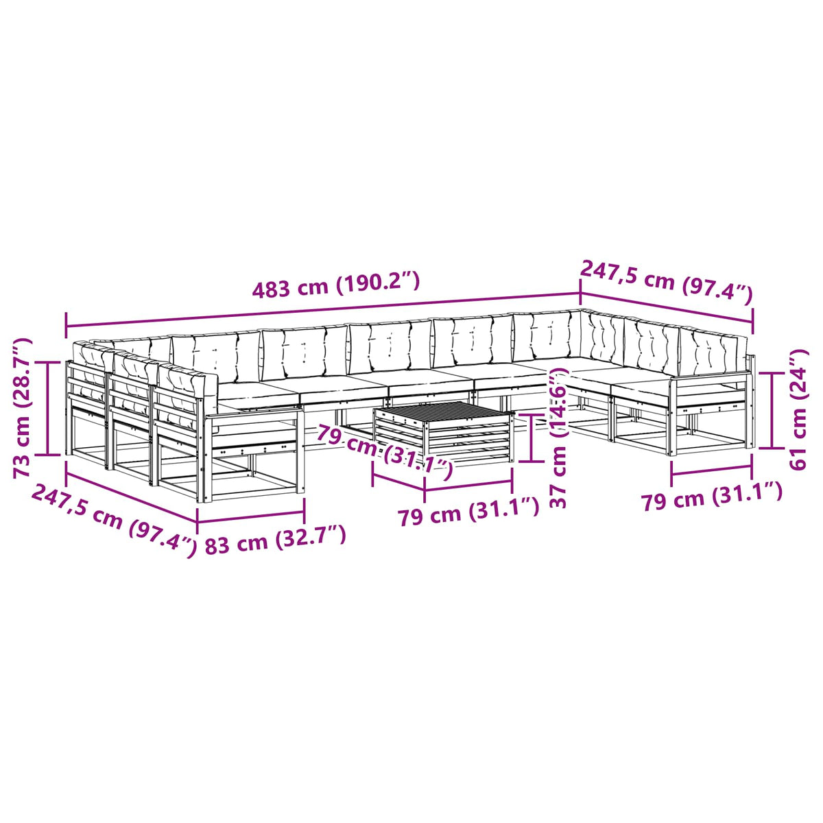 Set vanjskih sofa s jastukom 11 pcs Bijela i bež