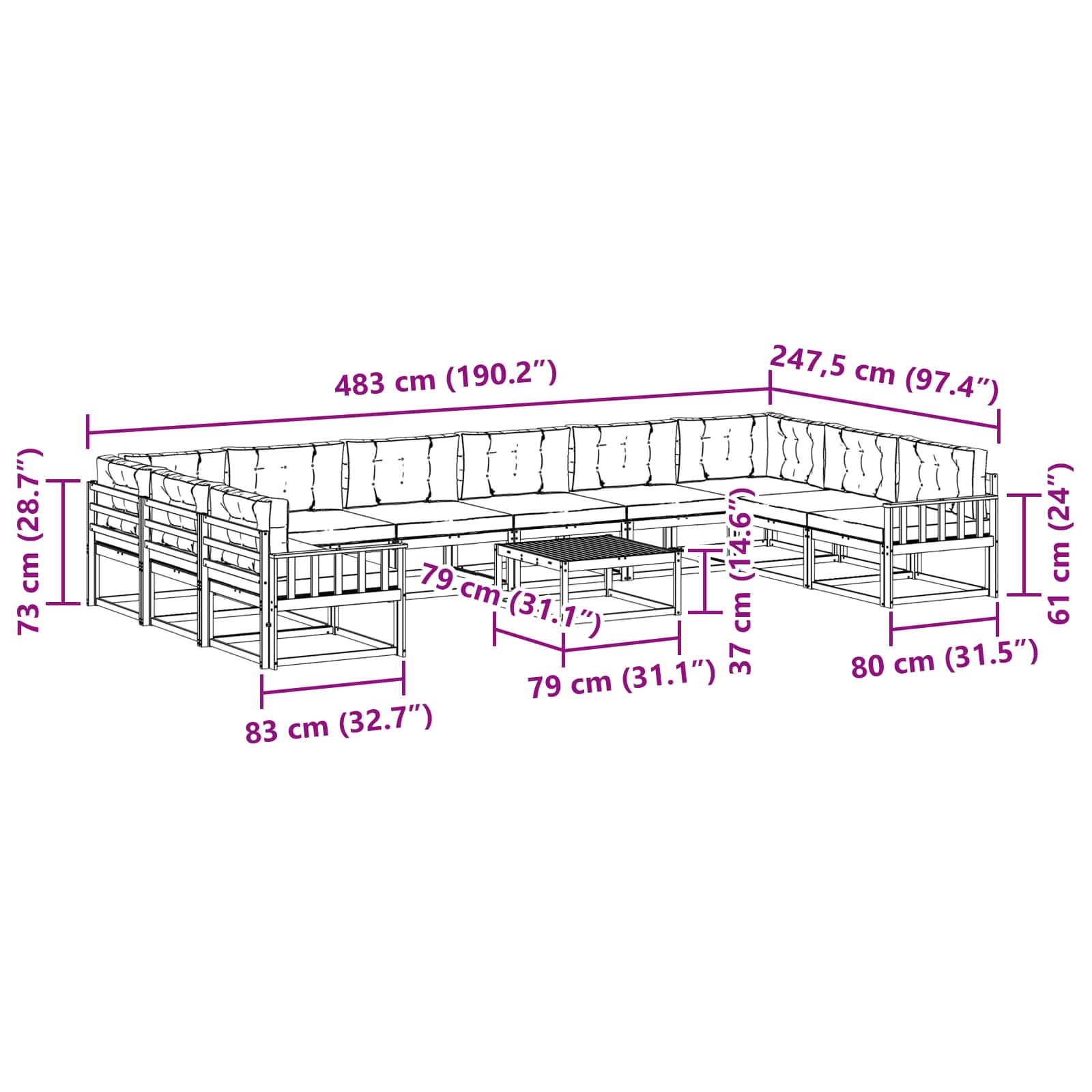 Set vanjskih sofa s jastukom 11 pcs Bijela i krem