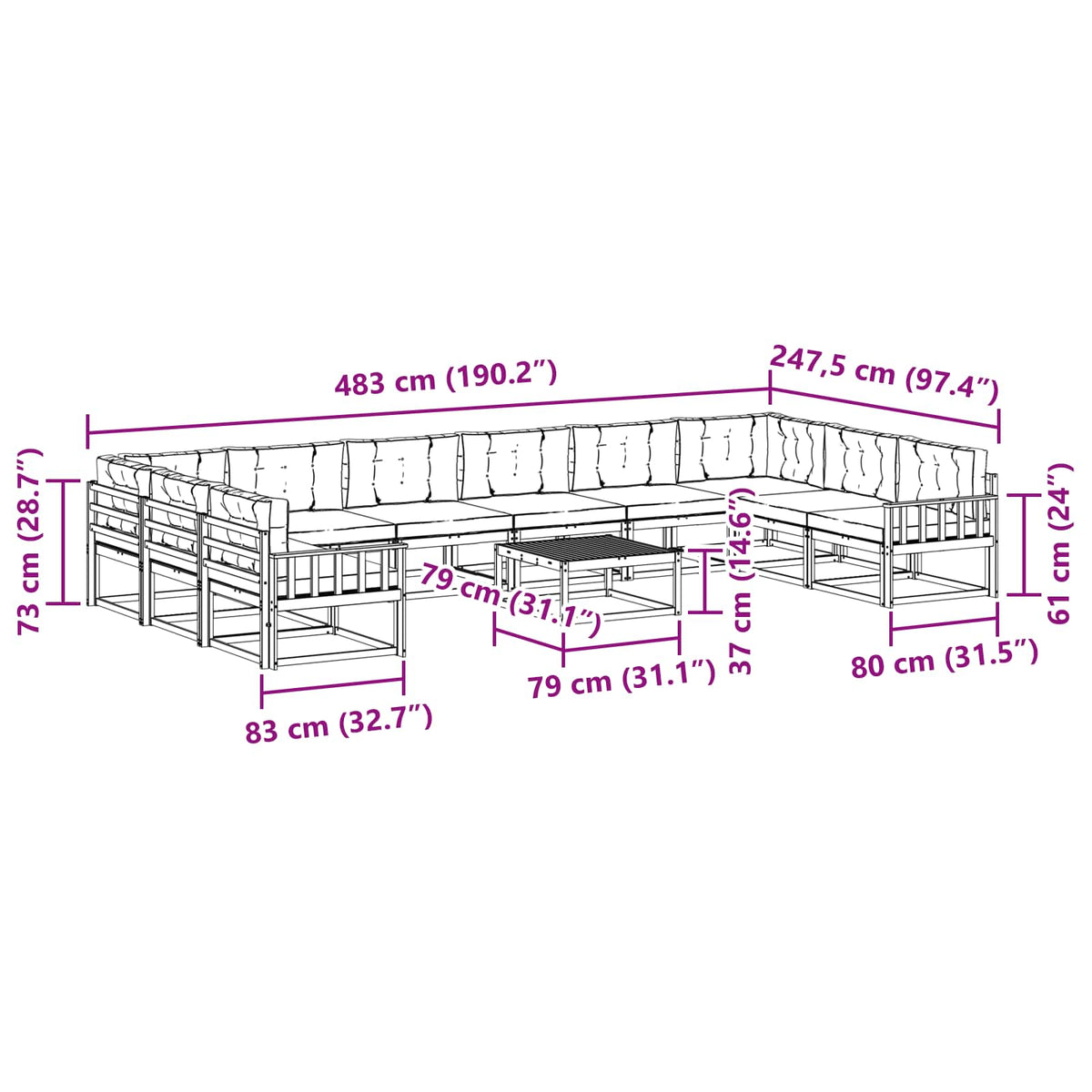 Set vanjskih sofa s jastukom 11 pcs Bijela i krem