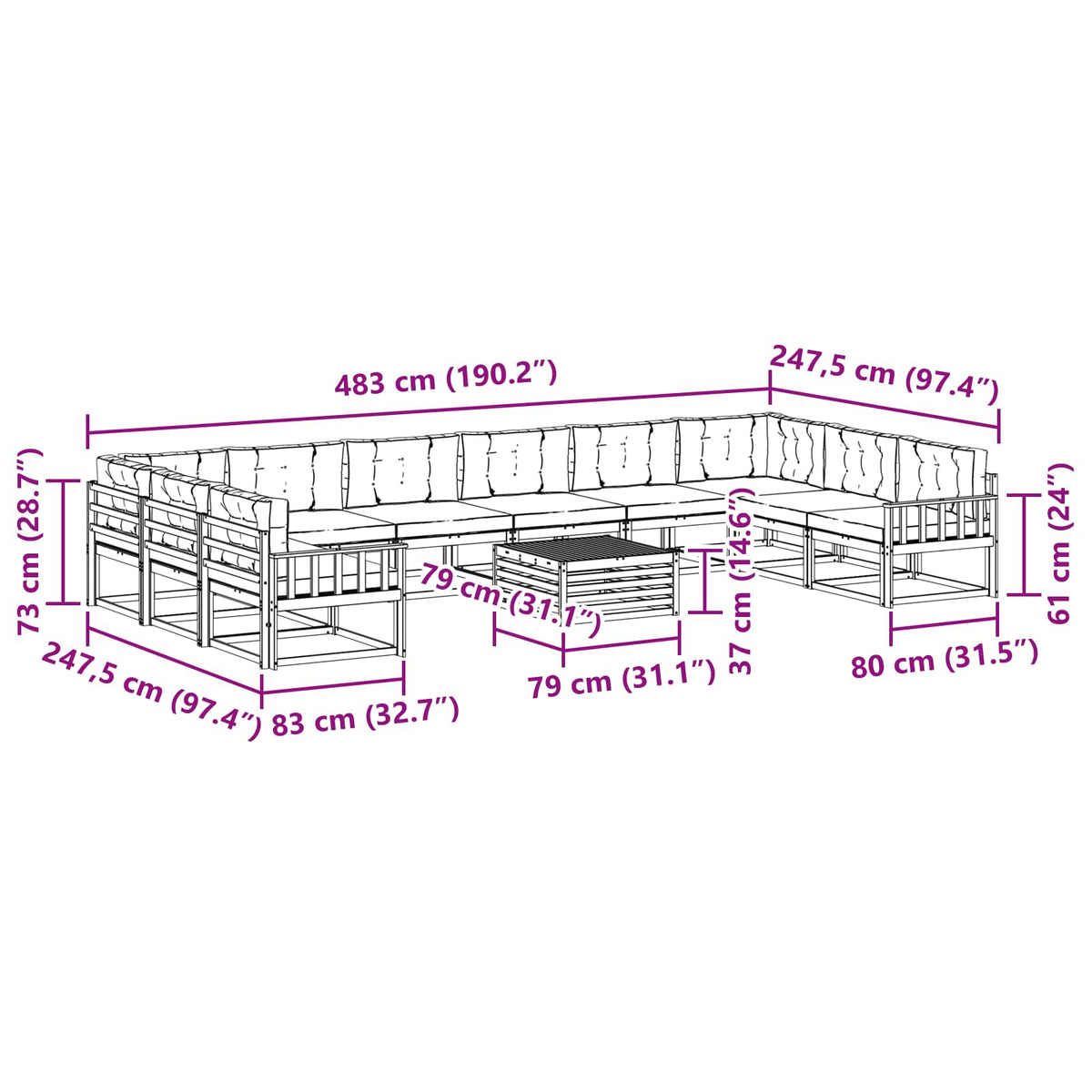 Set vanjskih sofa s jastukom 11 pcs Bijela i bež