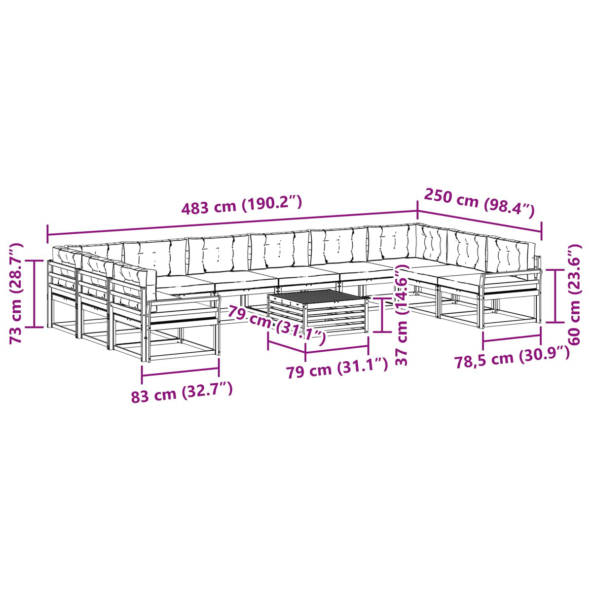 Set vanjskih sofa s jastukom 11 pcs Bijela i bež