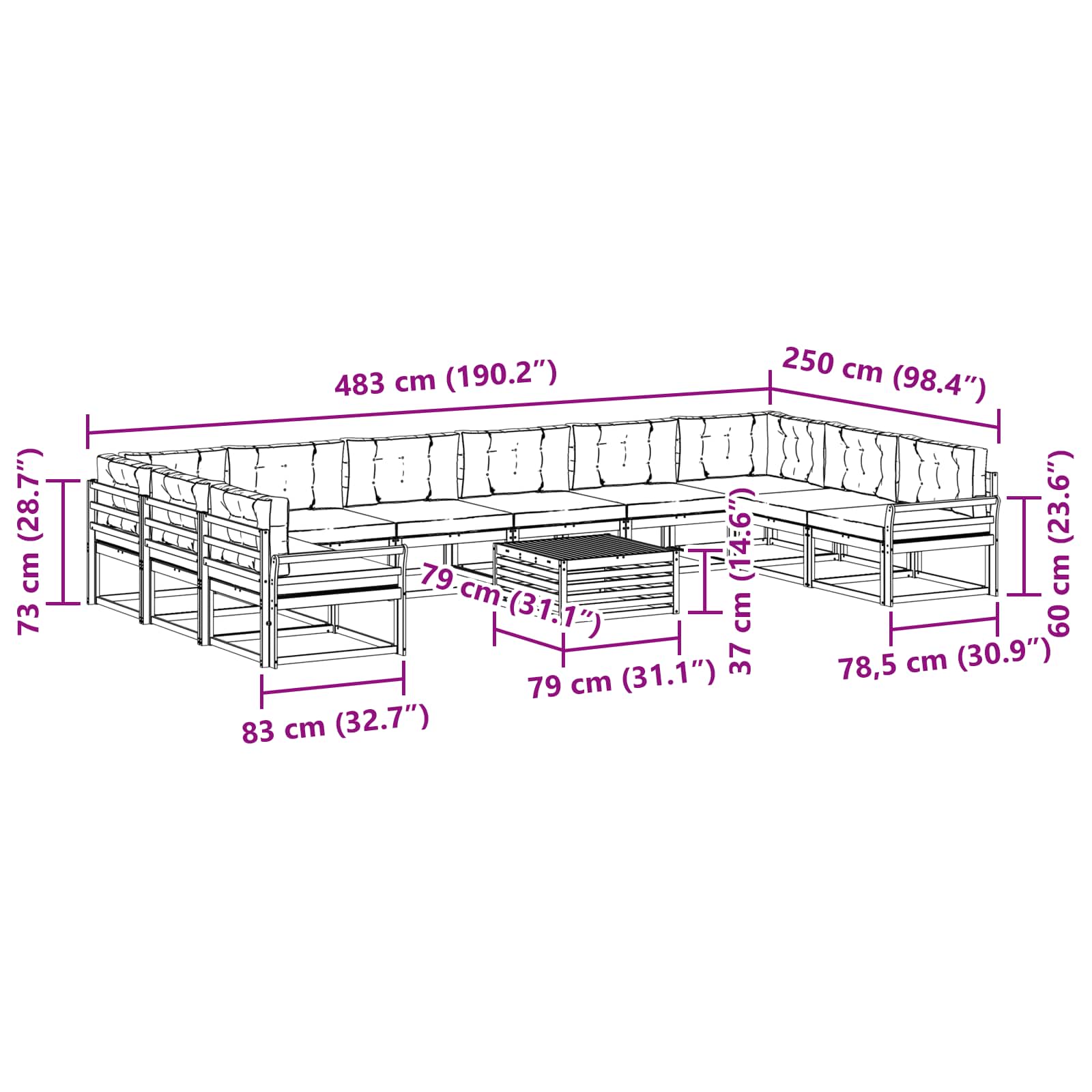 Set vanjskih sofa s jastukom 11 pcs Bijela i bež
