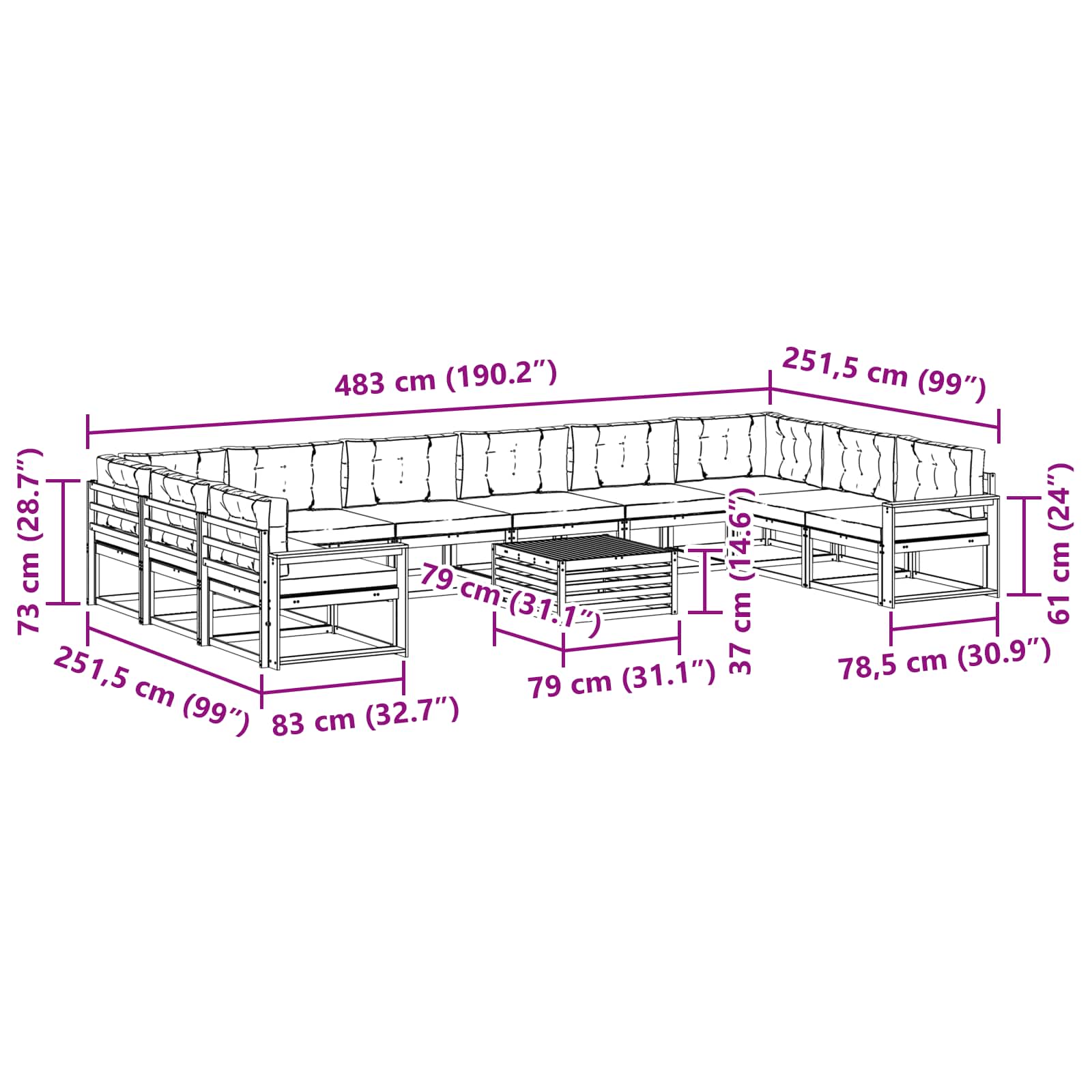 Set vanjskih sofa s jastukom 11 pcs Bijela i bež