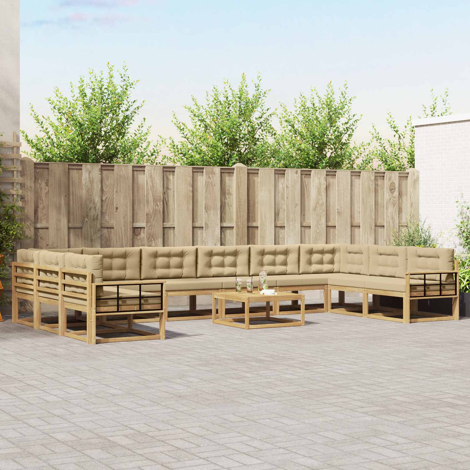 Set vanjskih sofa s jastukom 11 pcs Bijela i bež