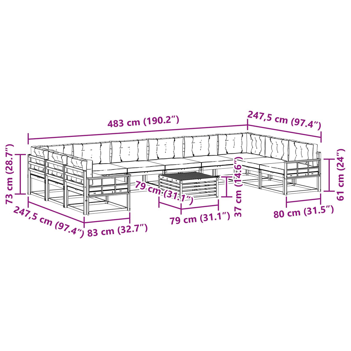 Set vanjskih sofa s jastukom 11 pcs Bijela i bež